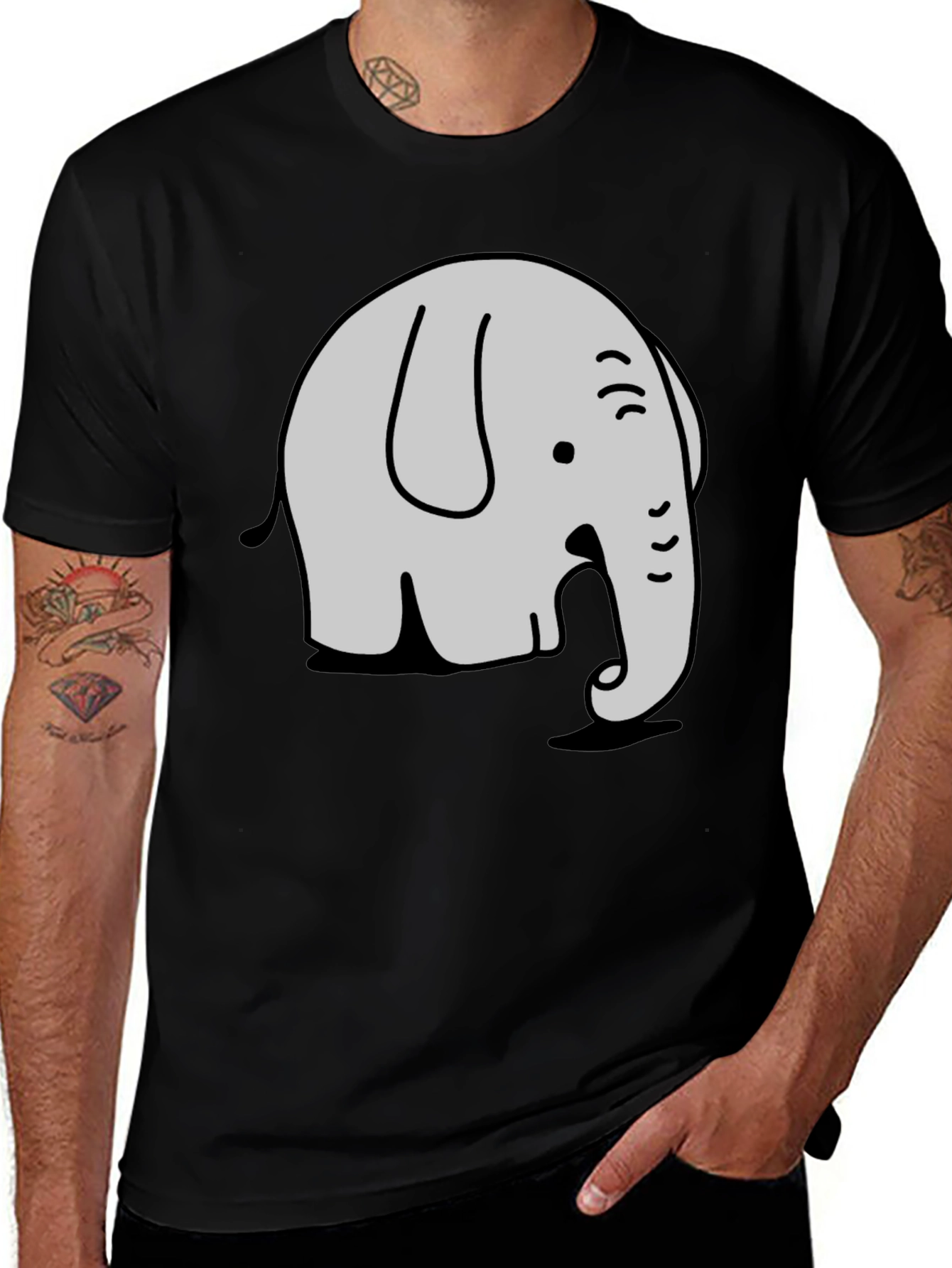 Cartoon Elephant Graphic Tee - Stylish Black T-Shirt
