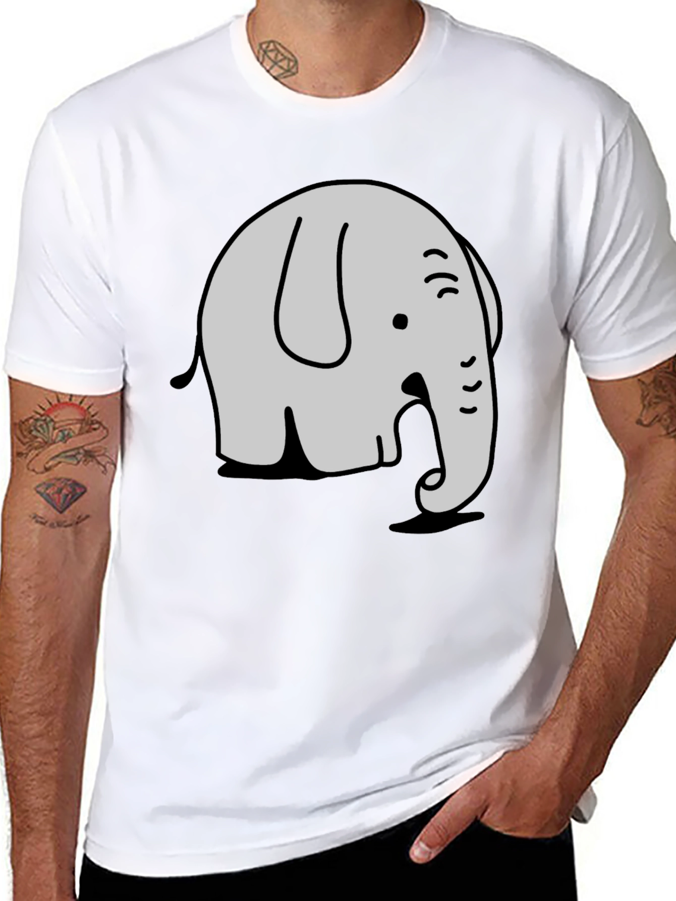 Cartoon Elephant Graphic Tee - Stylish Black T-Shirt