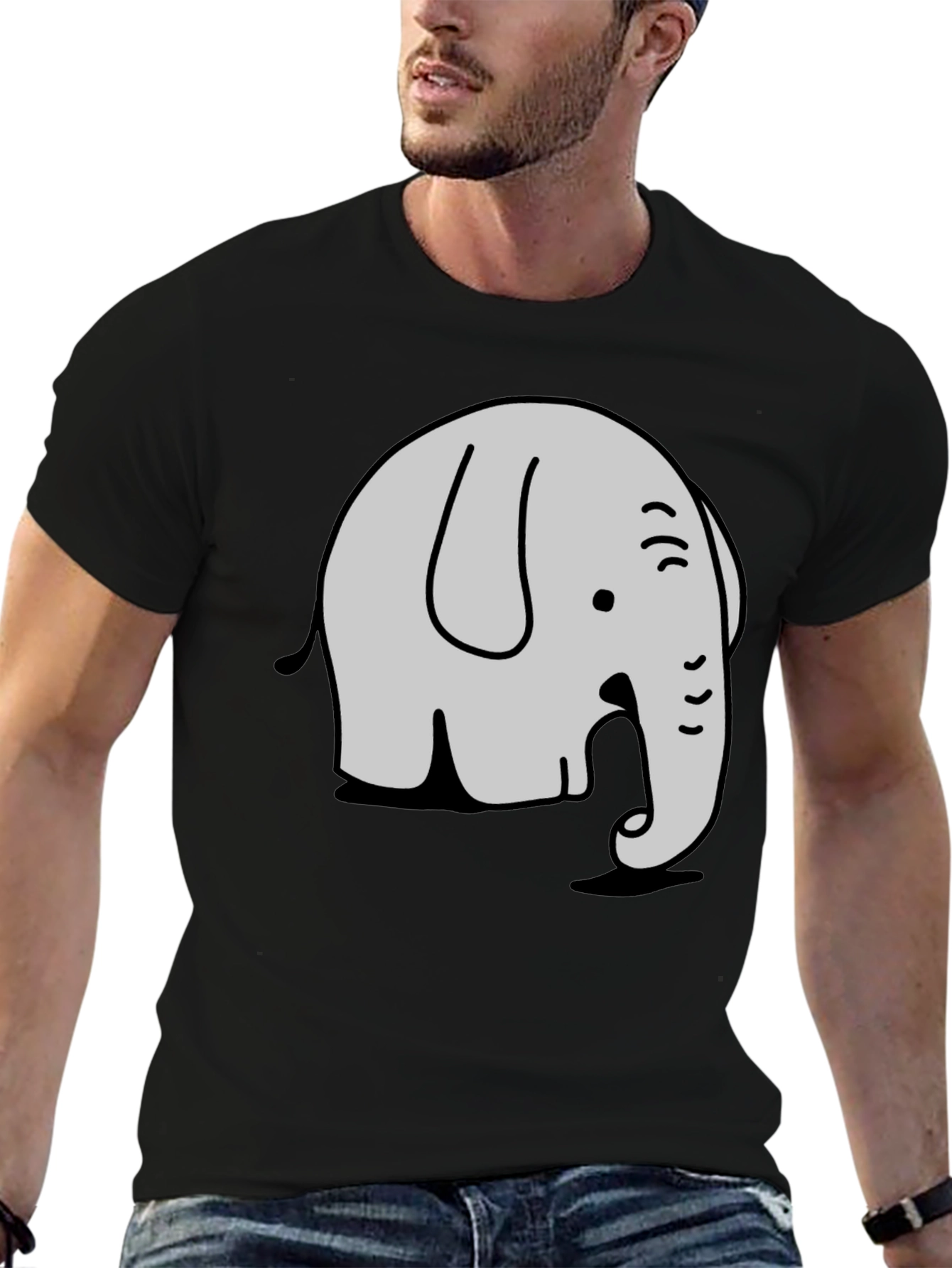 Cartoon Elephant Graphic Tee - Stylish Black T-Shirt