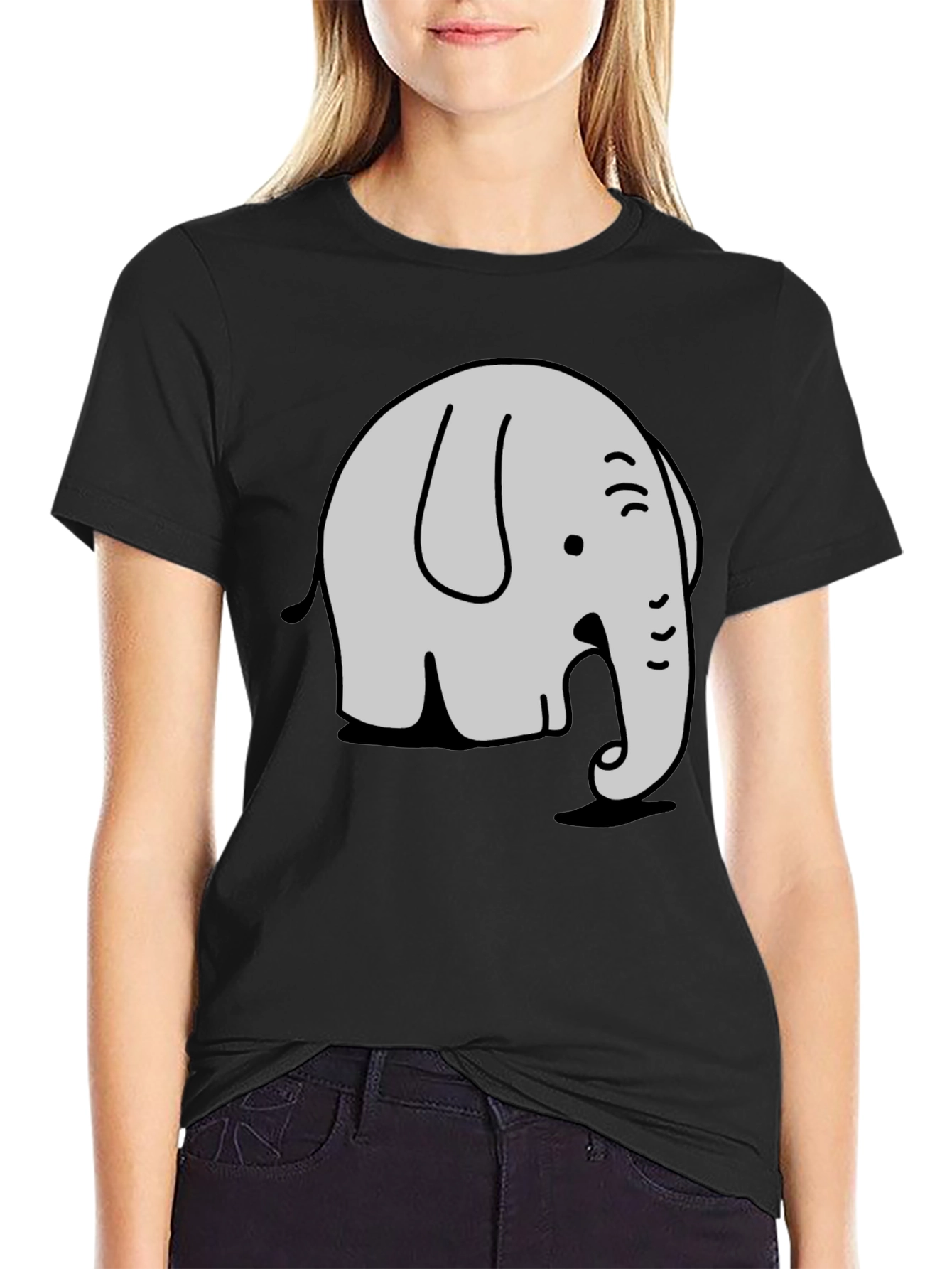 Cartoon Elephant Graphic Tee - Stylish Black T-Shirt