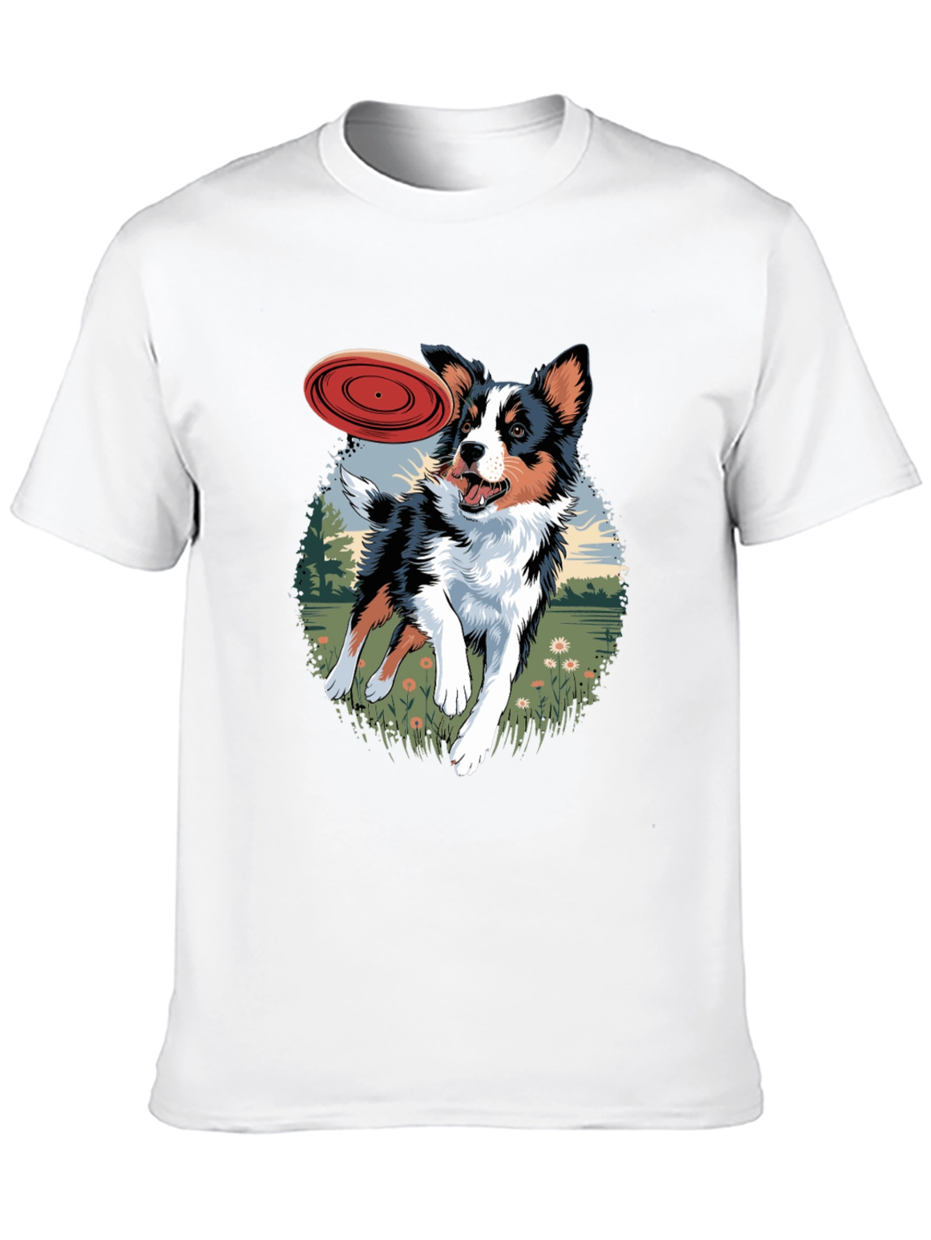 Dog & Frisbee Graphic Tee - Casual Black T-Shirt