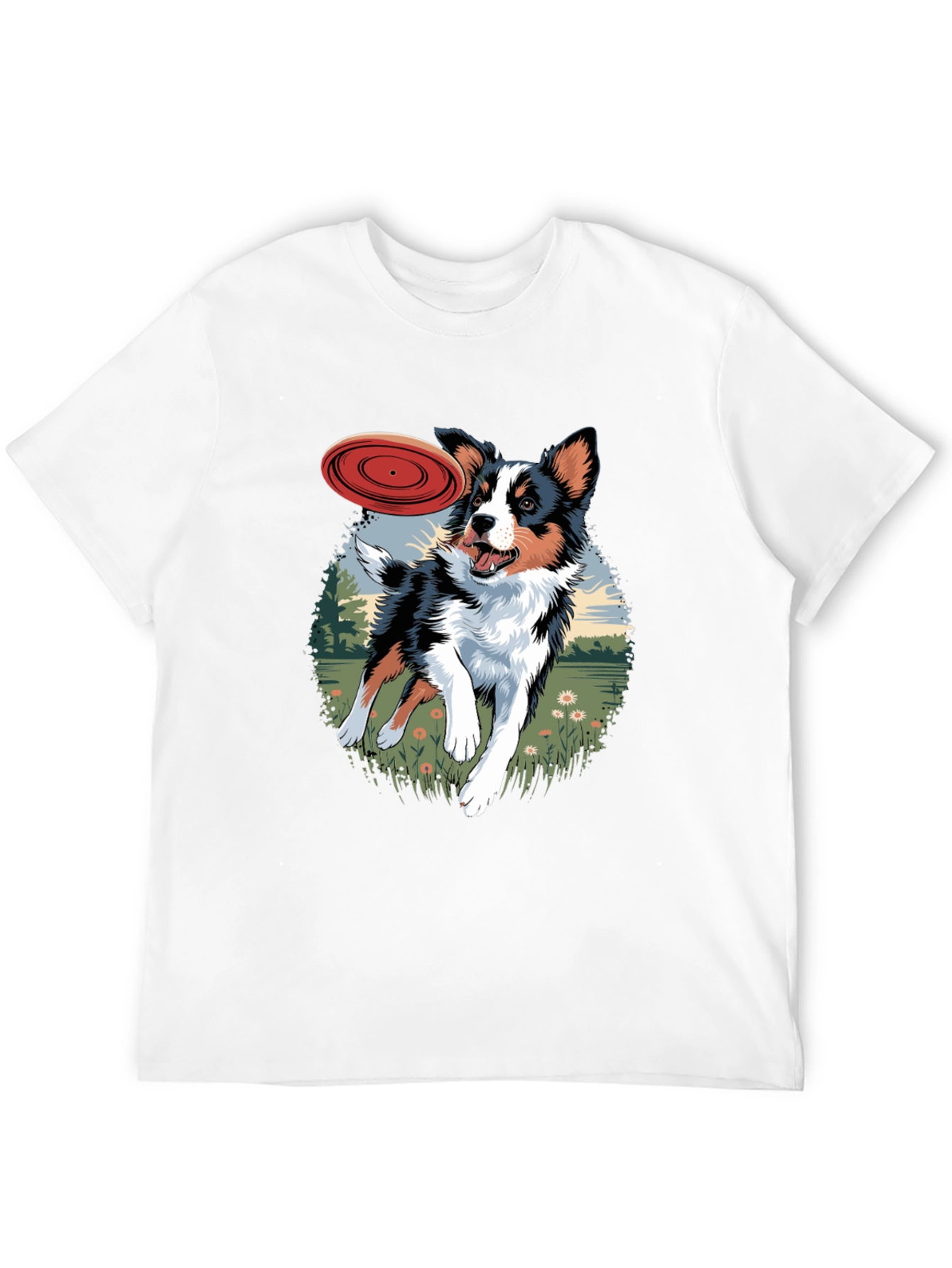 Dog & Frisbee Graphic Tee - Casual Black T-Shirt