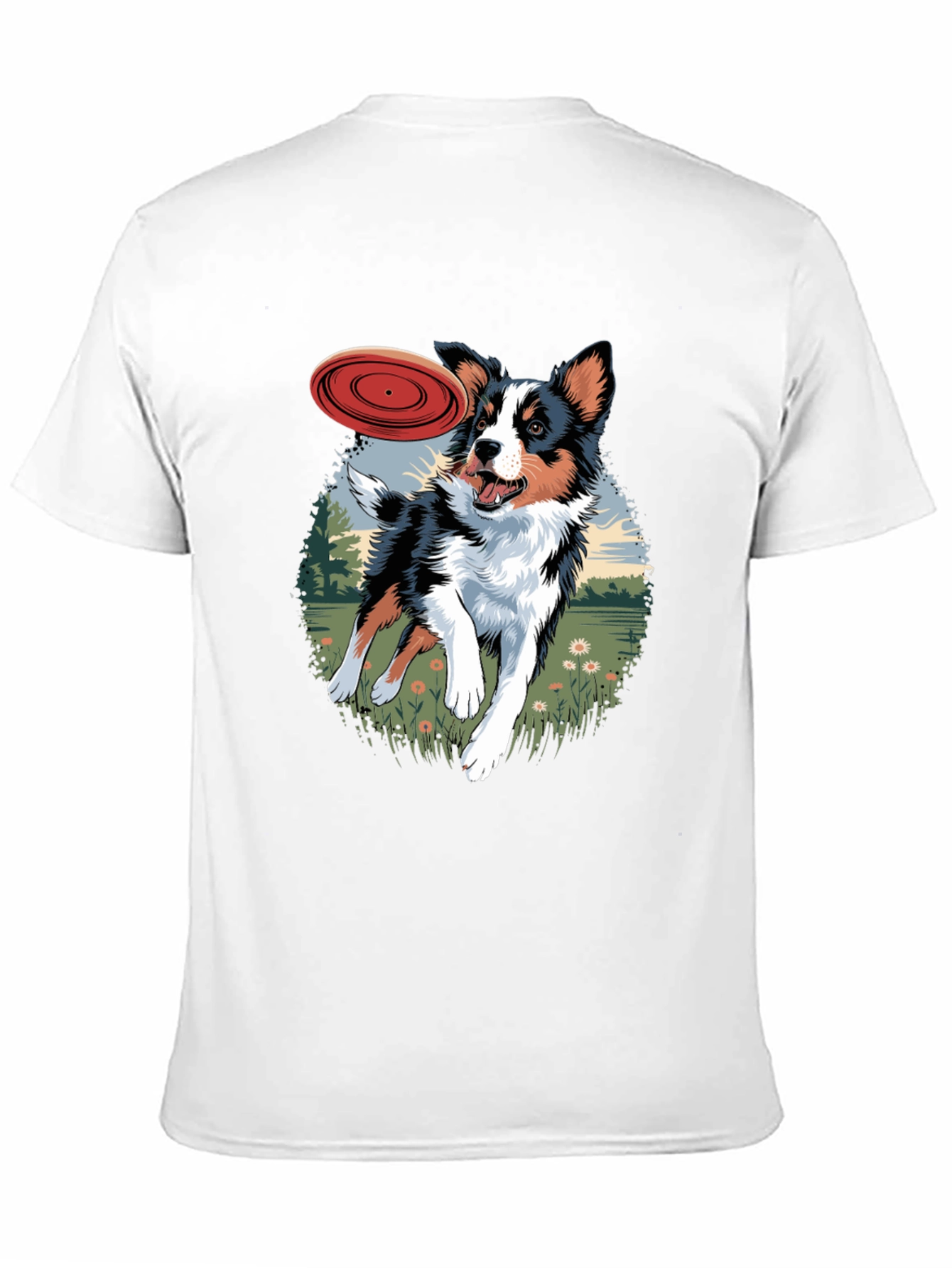 Dog & Frisbee Graphic Tee - Casual Black T-Shirt