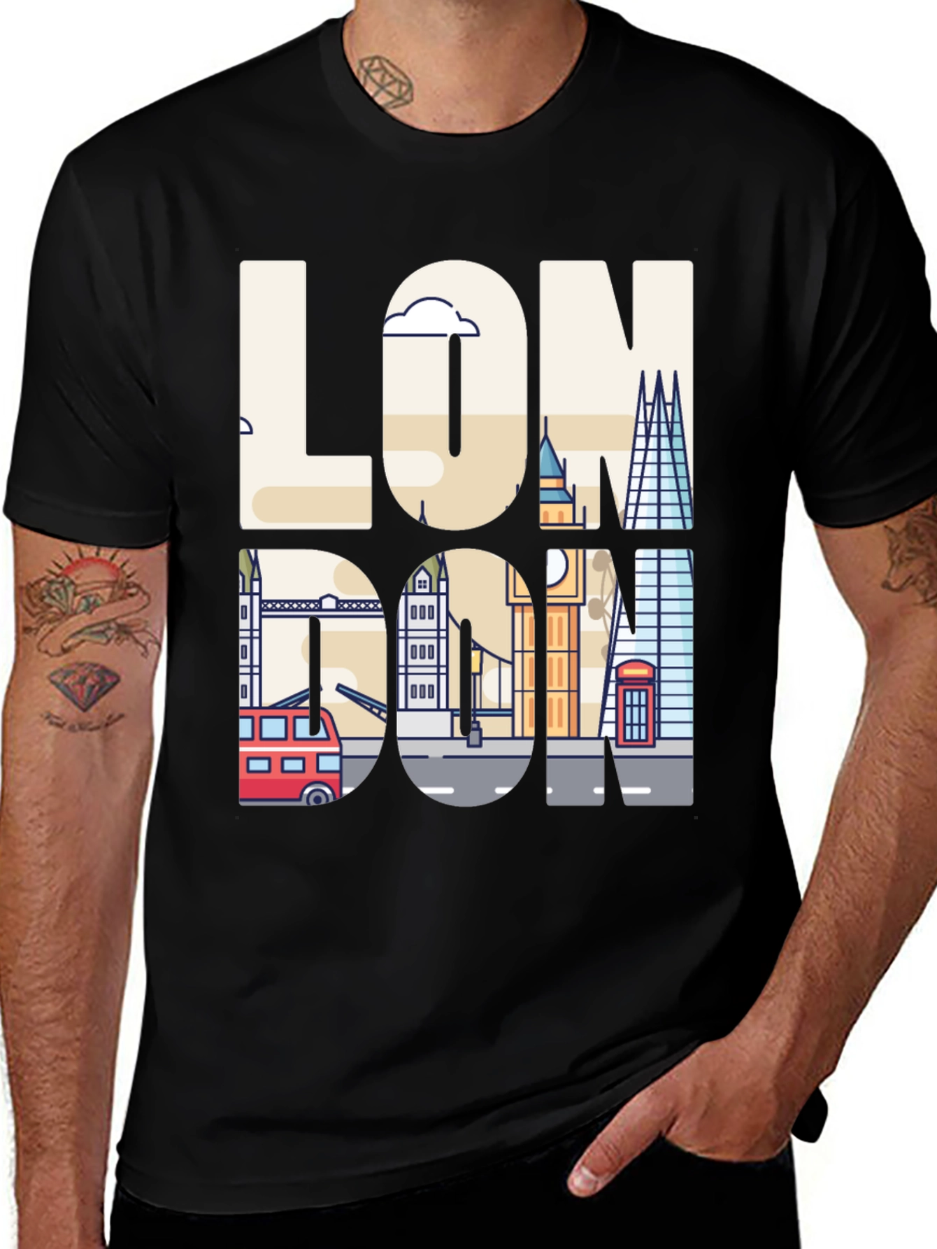 London Skyline Graphic Tee - Mens Black T-Shirt