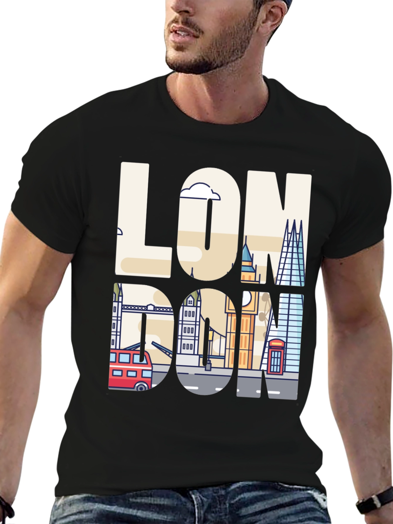 London Skyline Graphic Tee - Mens Black T-Shirt