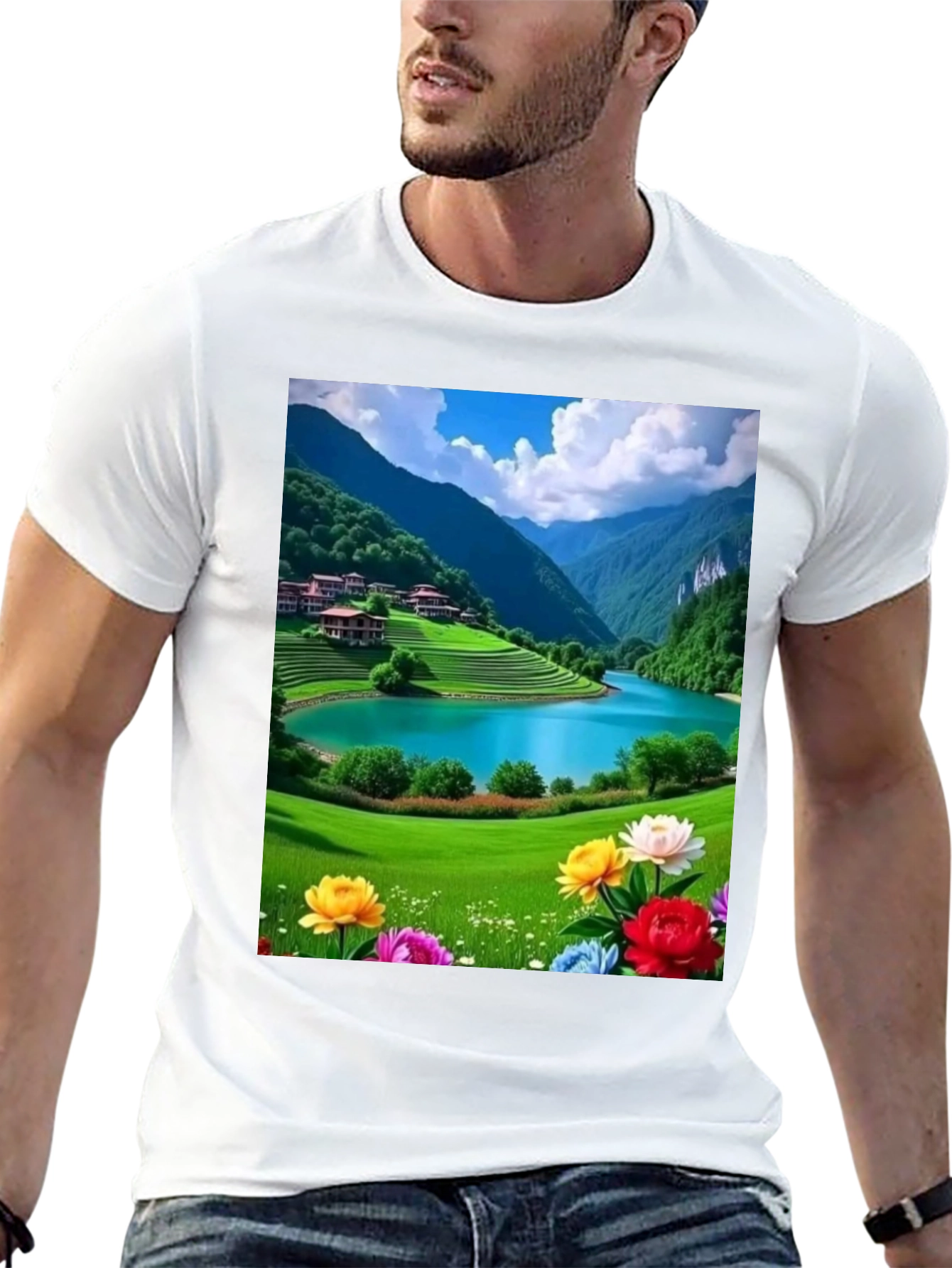 Scenic Mountain Lake Graphic Tee - Nature Lovers T-Shirt