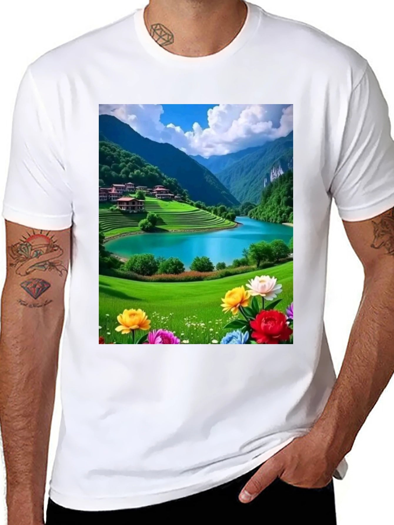 Scenic Mountain Lake Graphic Tee - Nature Lovers T-Shirt