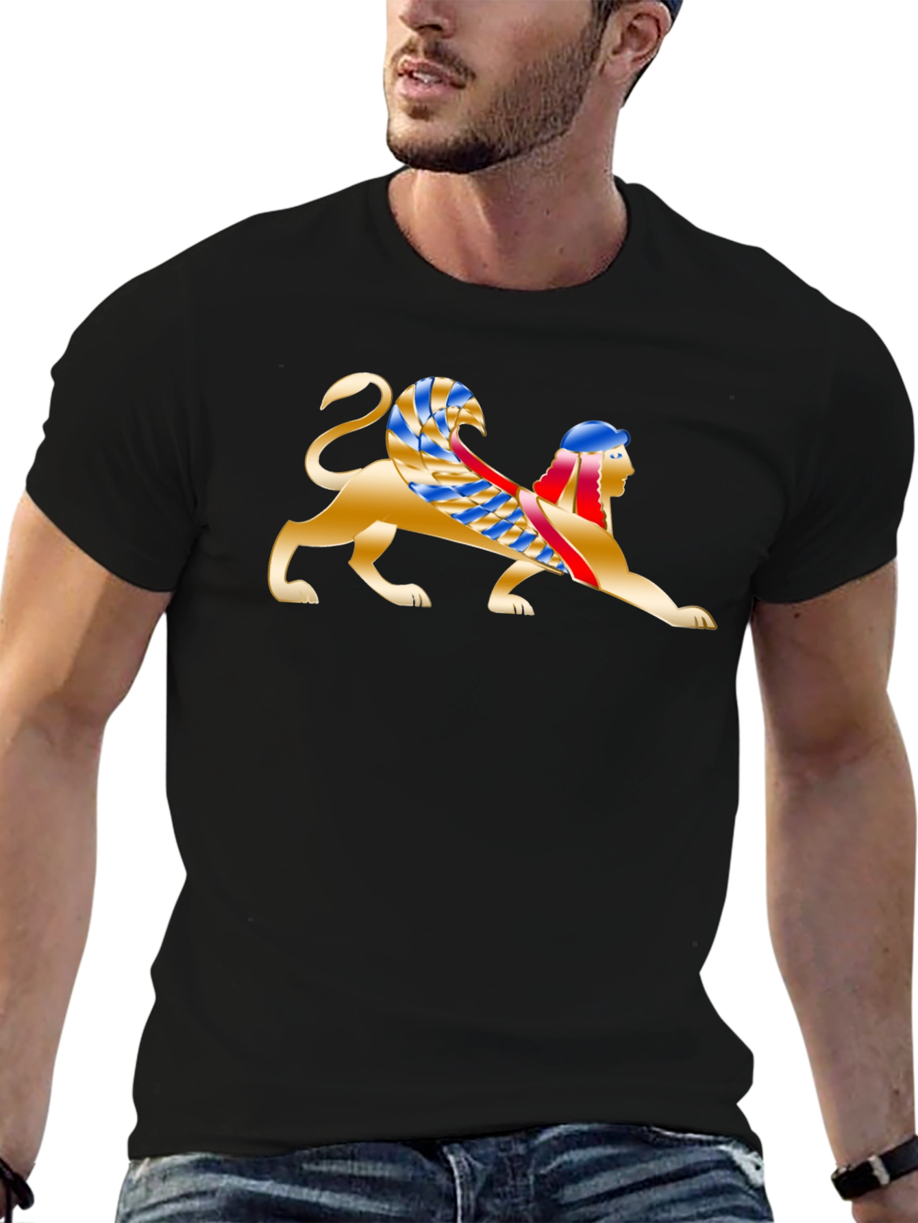 Egyptian Sphinx Graphic Tee - Black Cotton T-Shirt