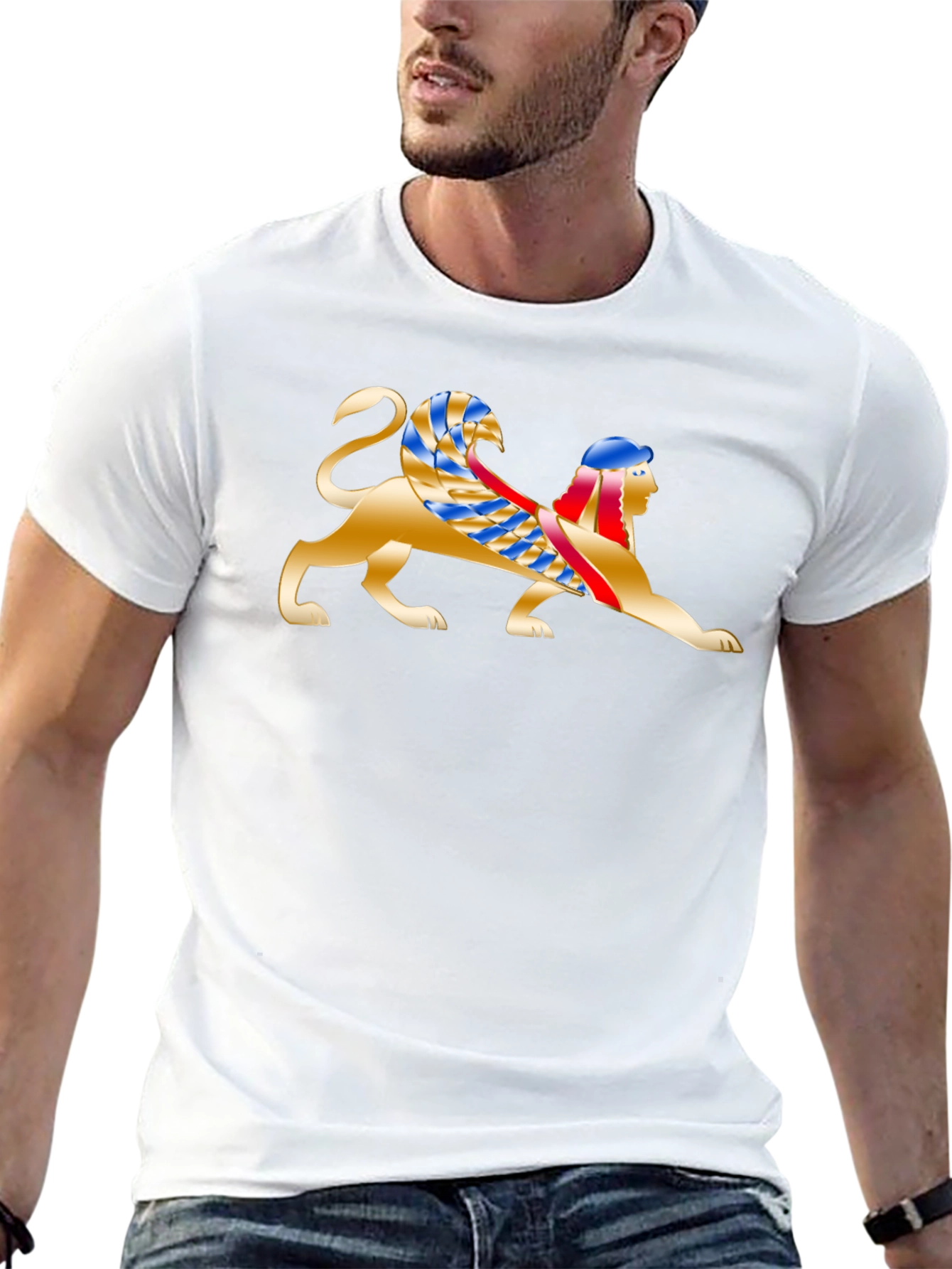 Egyptian Sphinx Graphic Tee - Black Cotton T-Shirt