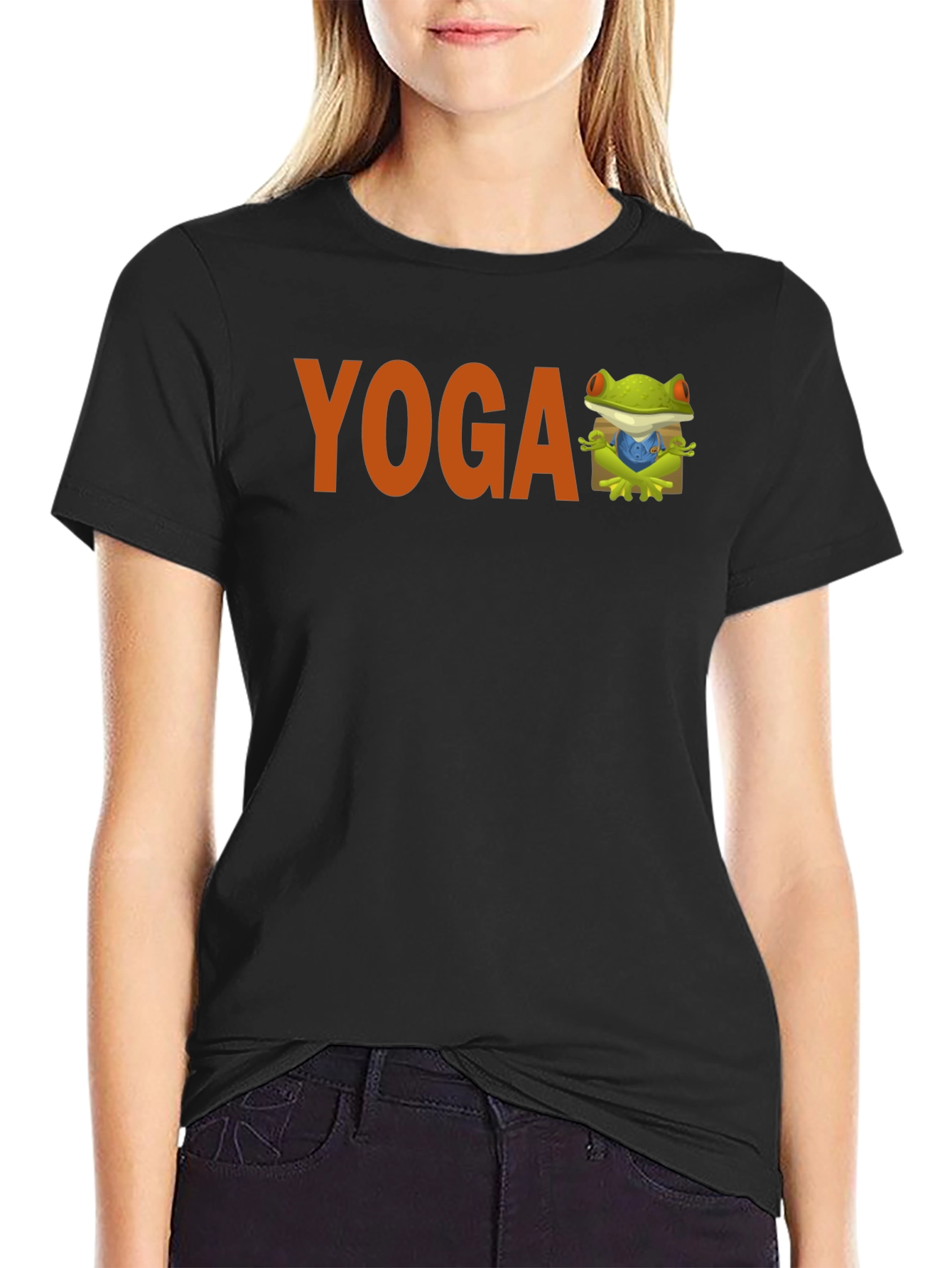Yoga Frog Graphic Tee - Black Cotton Blend