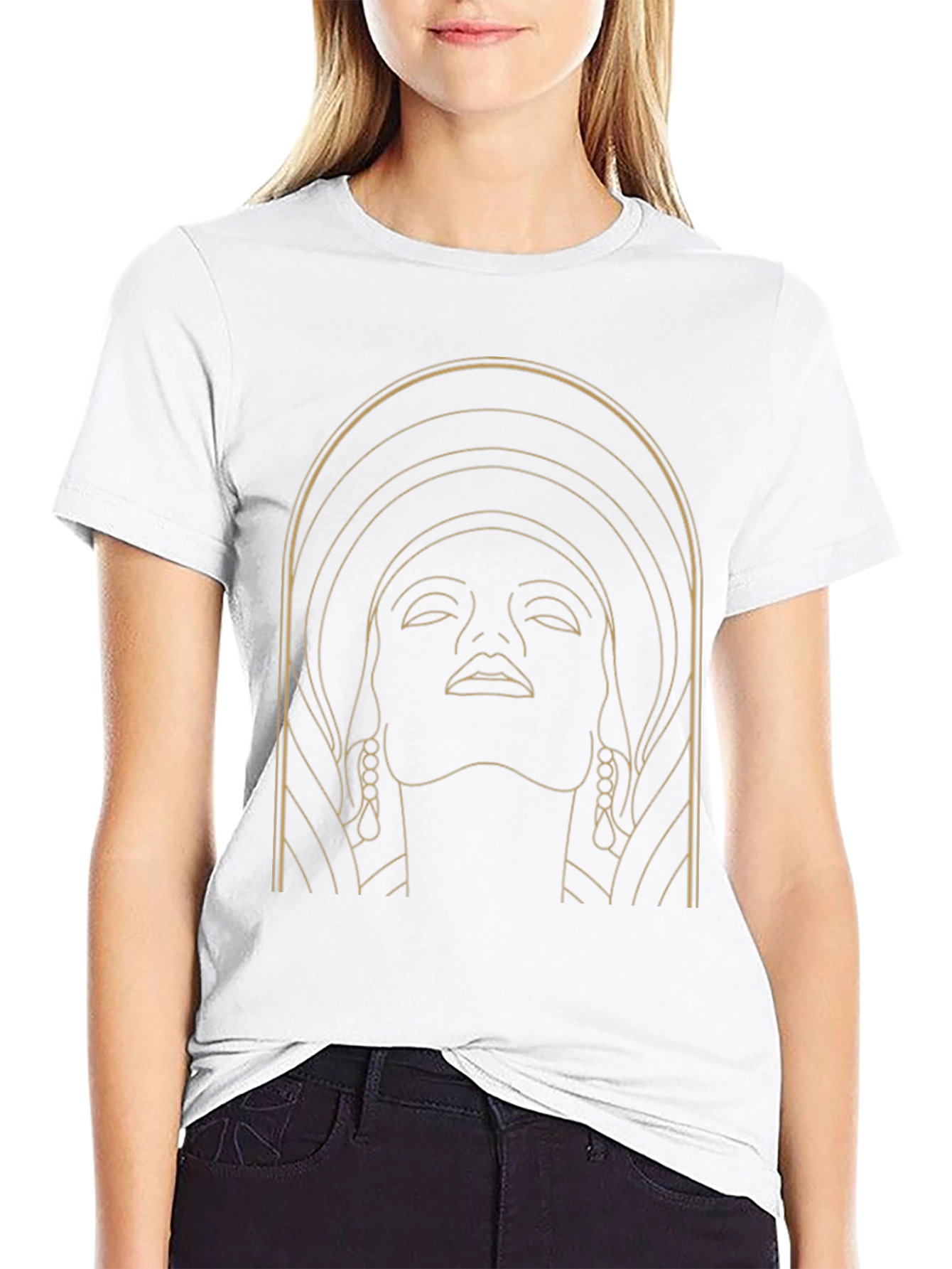 Art Deco Womans Face Graphic Tee - Black