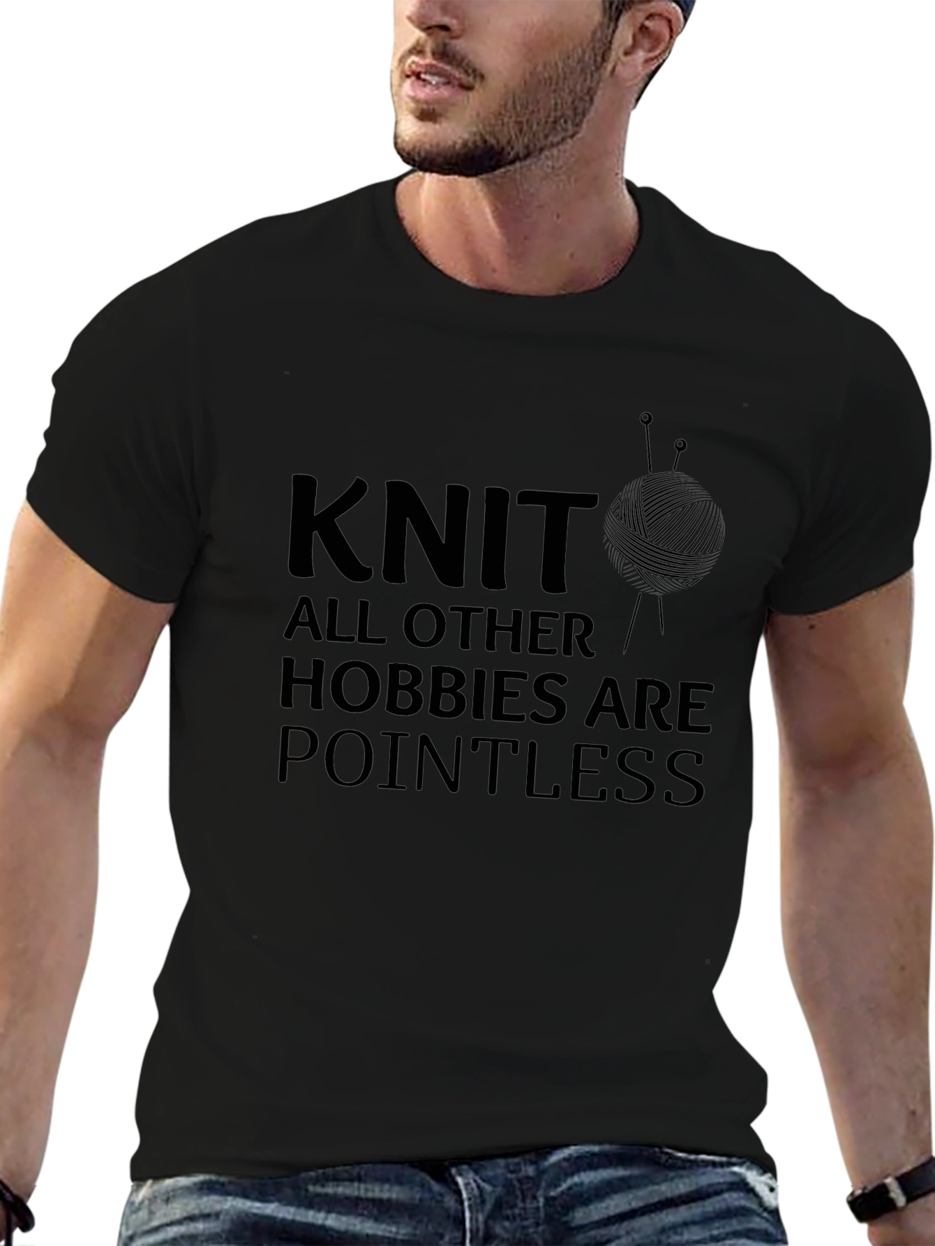 Knit All Hobbies Pointless Black Graphic Tee