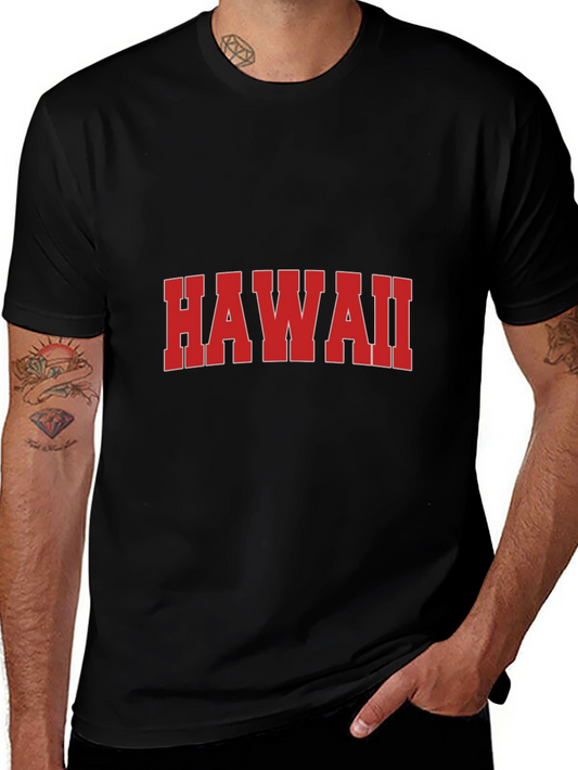 Hawaii Graphic Print T-Shirt - Short Sleeve Black Tee