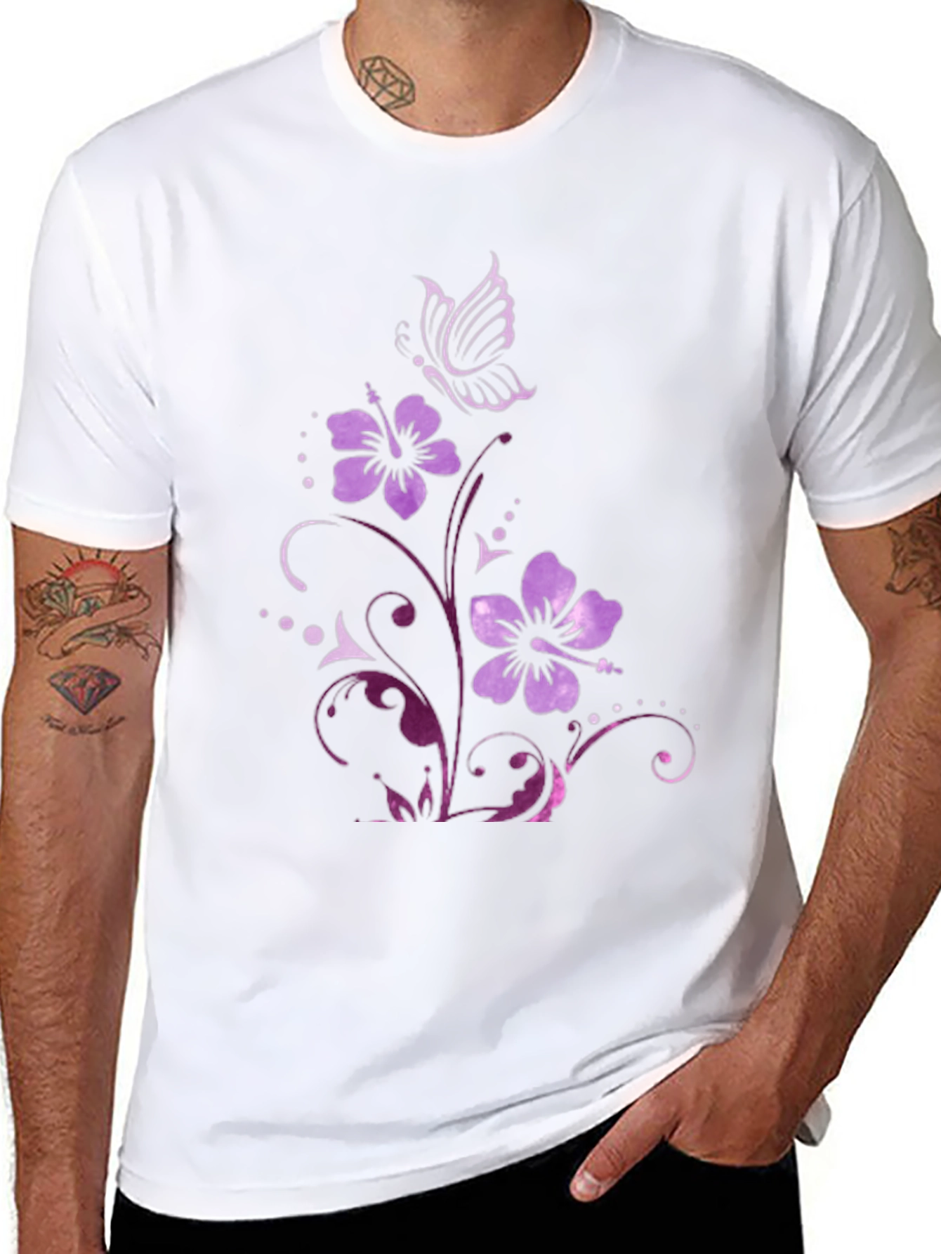 Floral Butterfly Graphic Tee - Mens Black T-Shirt