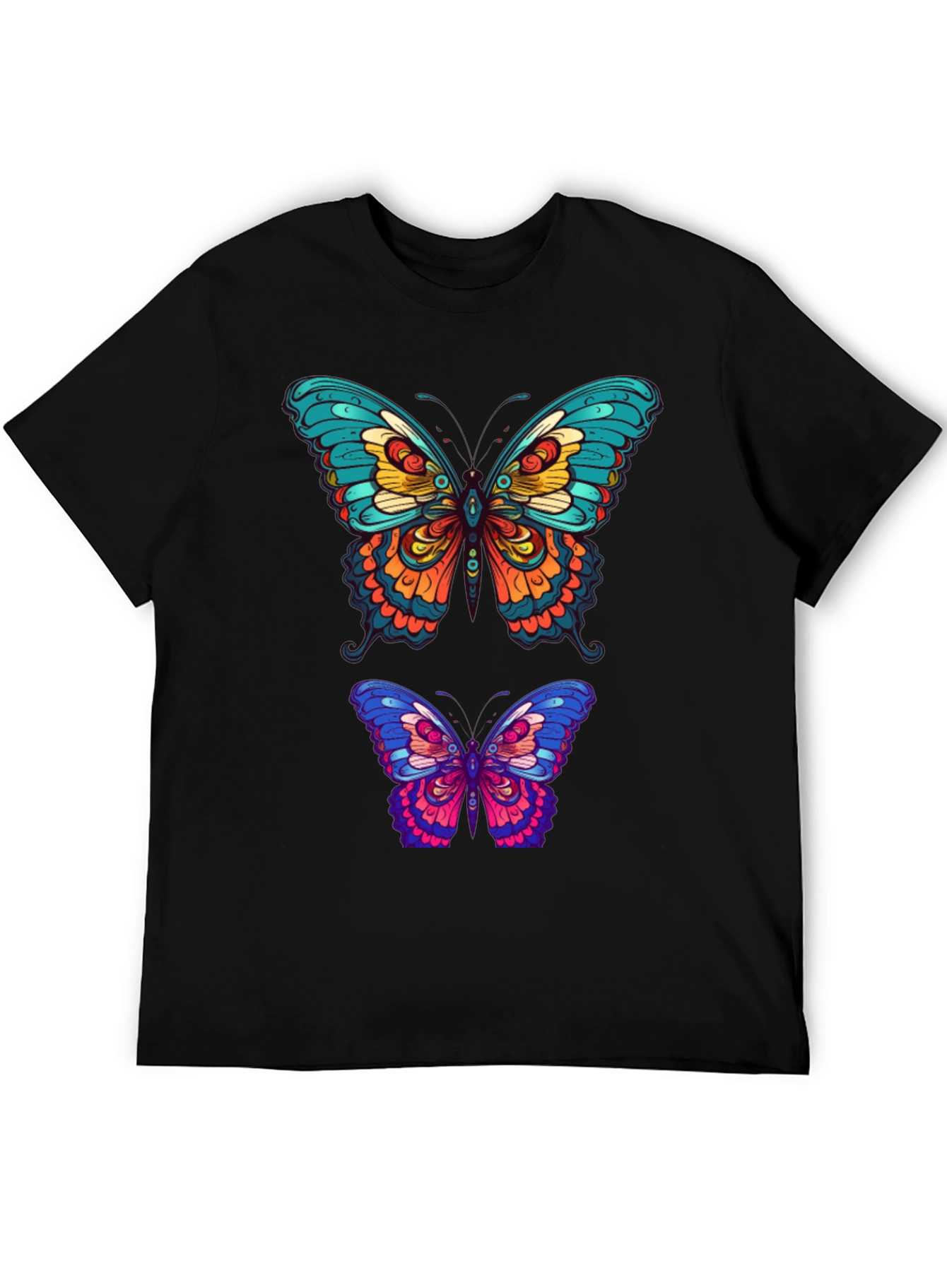 Butterfly Graphic Tee - Vibrant Mens Black T-Shirt