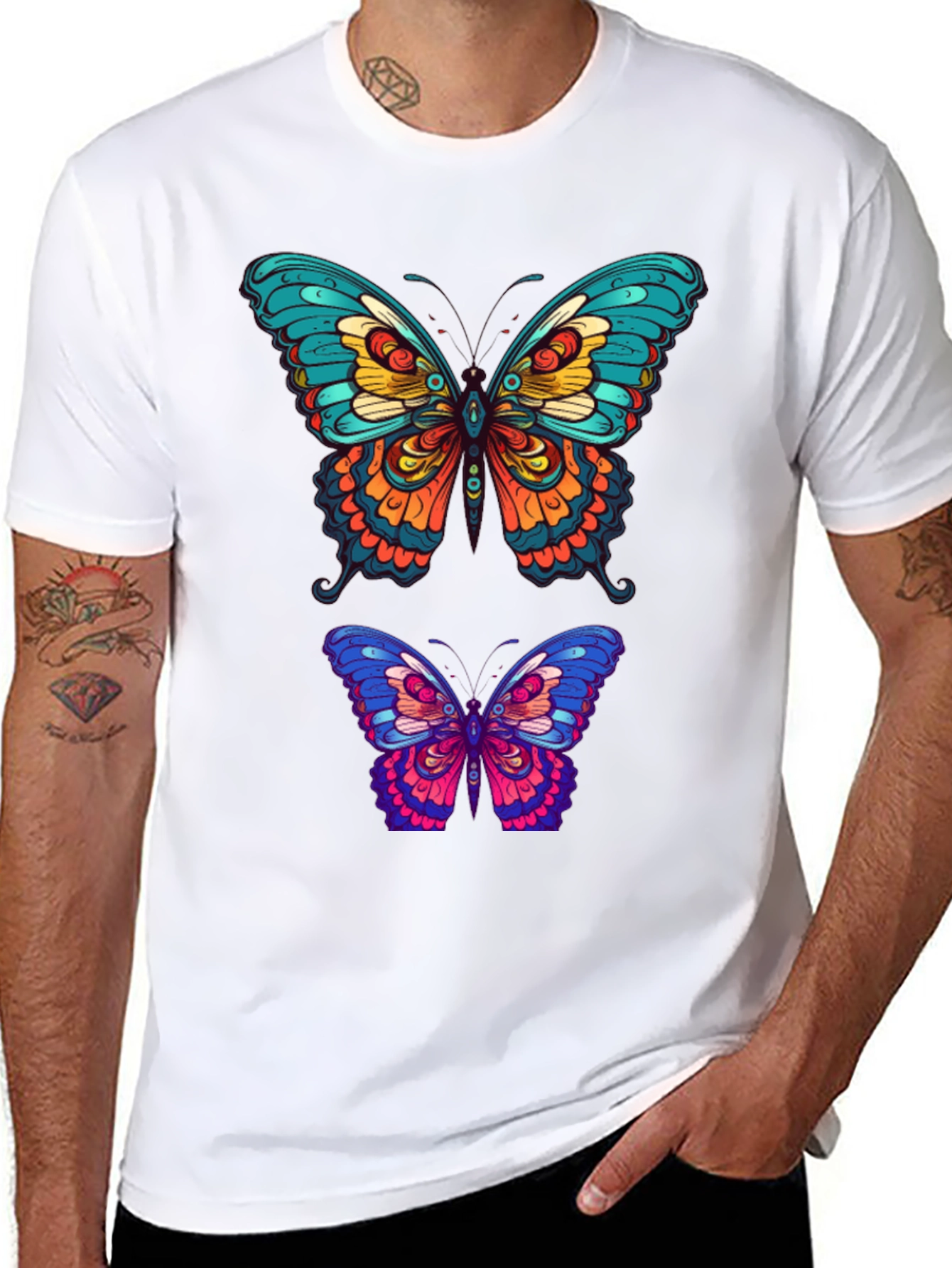 Butterfly Graphic Tee - Vibrant Mens Black T-Shirt