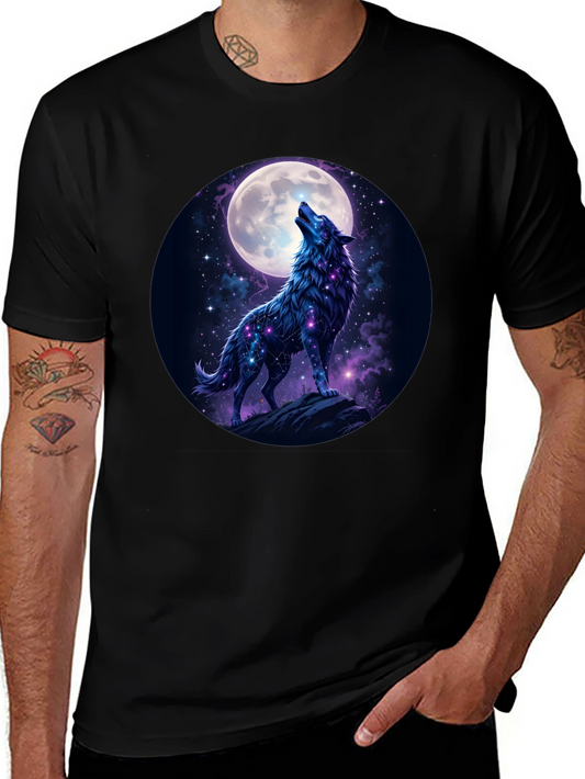 Wolf Howling at Moon Graphic Tee - Black Cotton