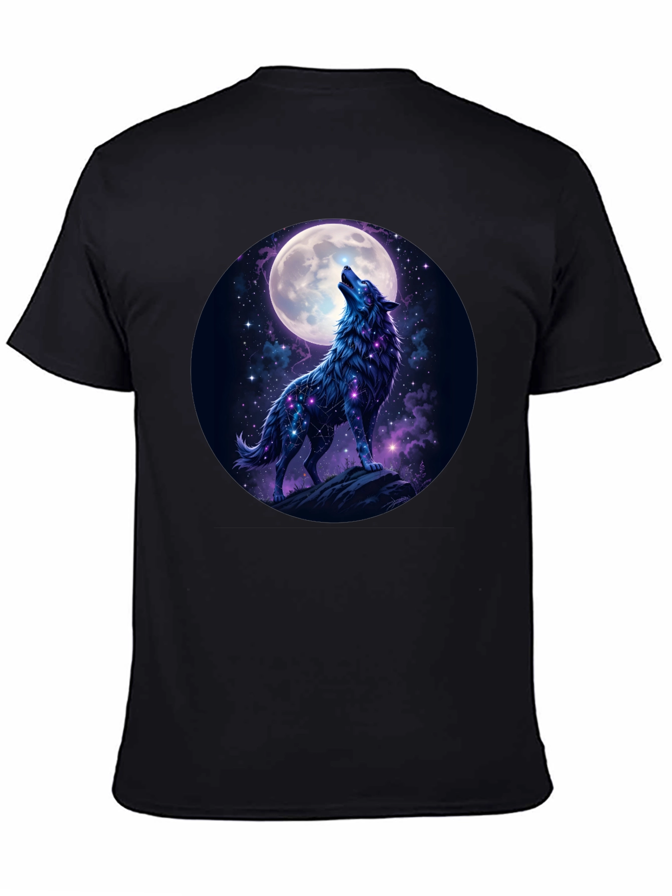Wolf Howling at Moon Graphic Tee - Black Cotton