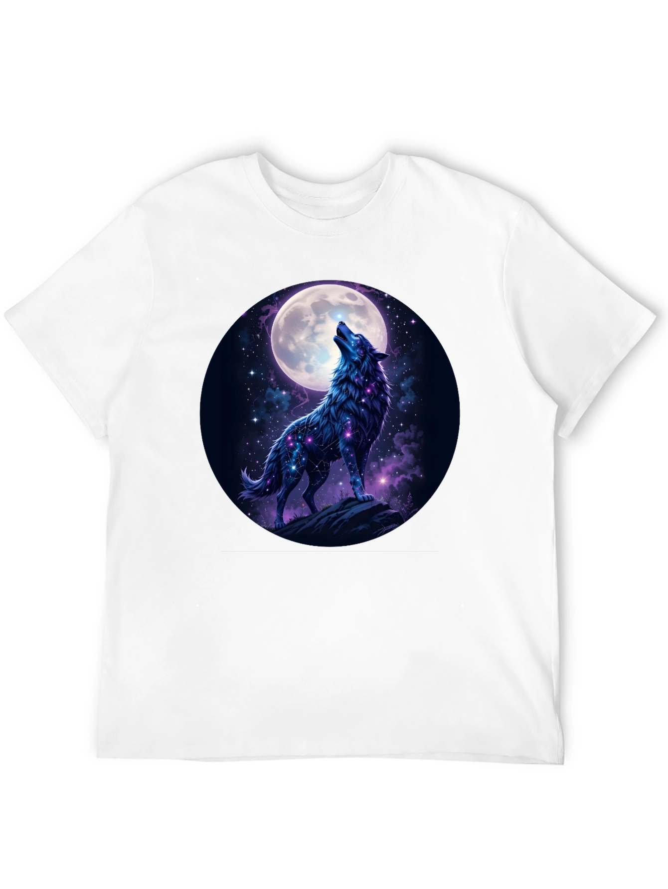 Wolf Howling at Moon Graphic Tee - Black Cotton