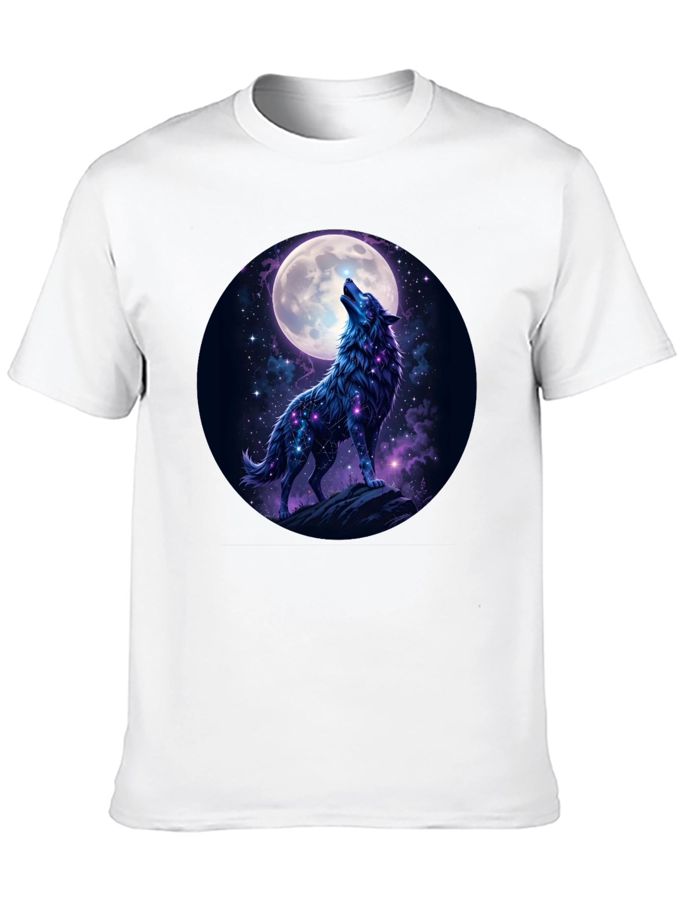 Wolf Howling at Moon Graphic Tee - Black Cotton