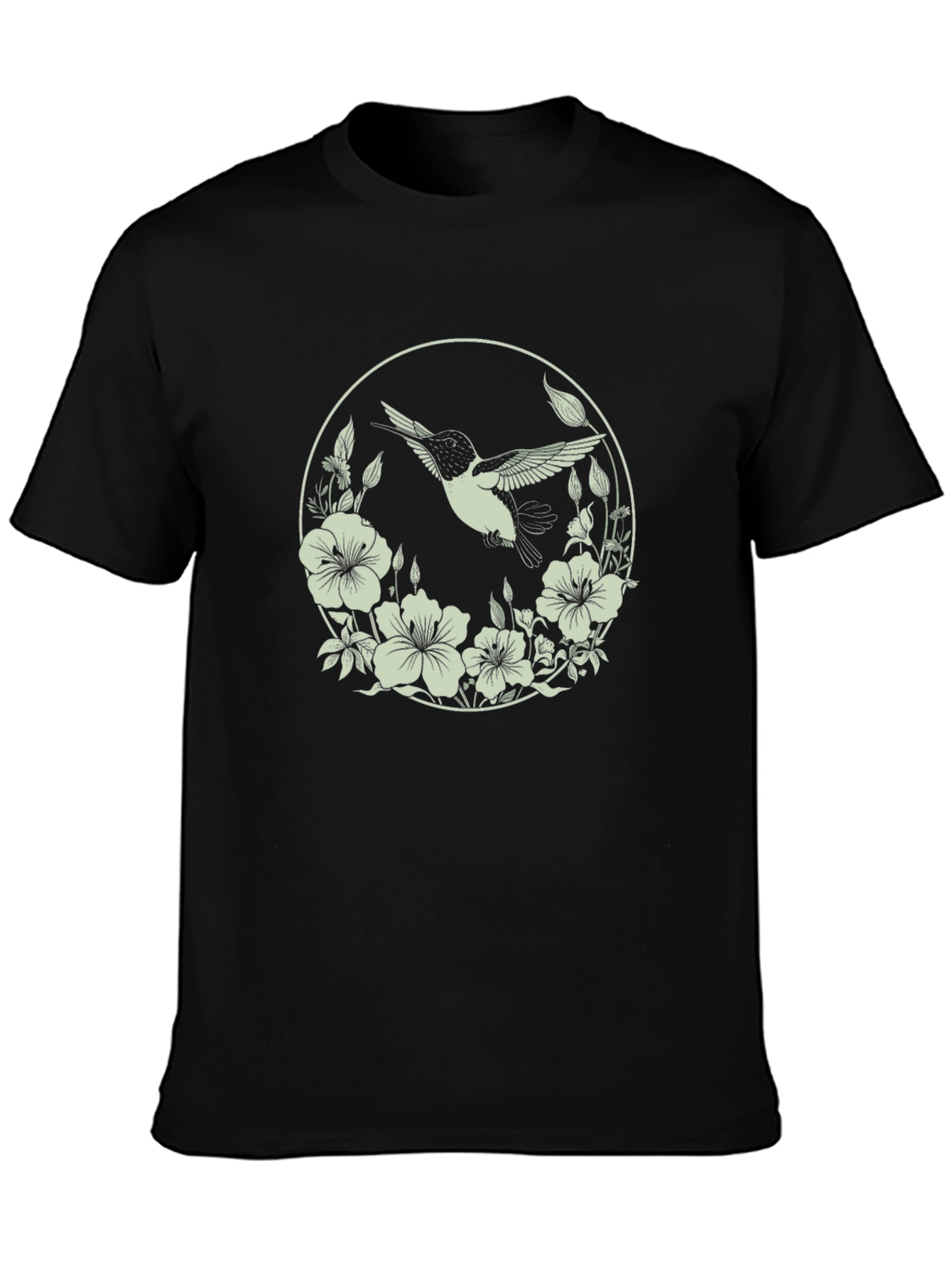 Hummingbird Floral Graphic Tee - Mens Black T-Shirt