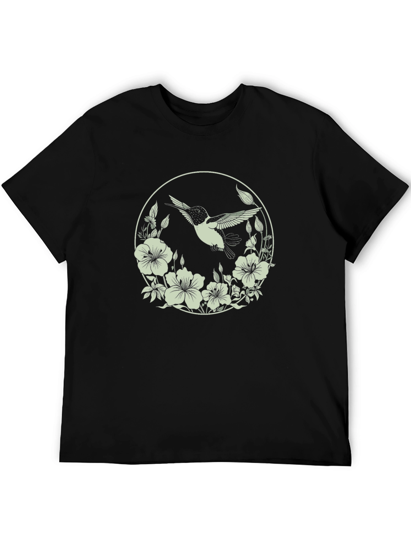 Hummingbird Floral Graphic Tee - Mens Black T-Shirt