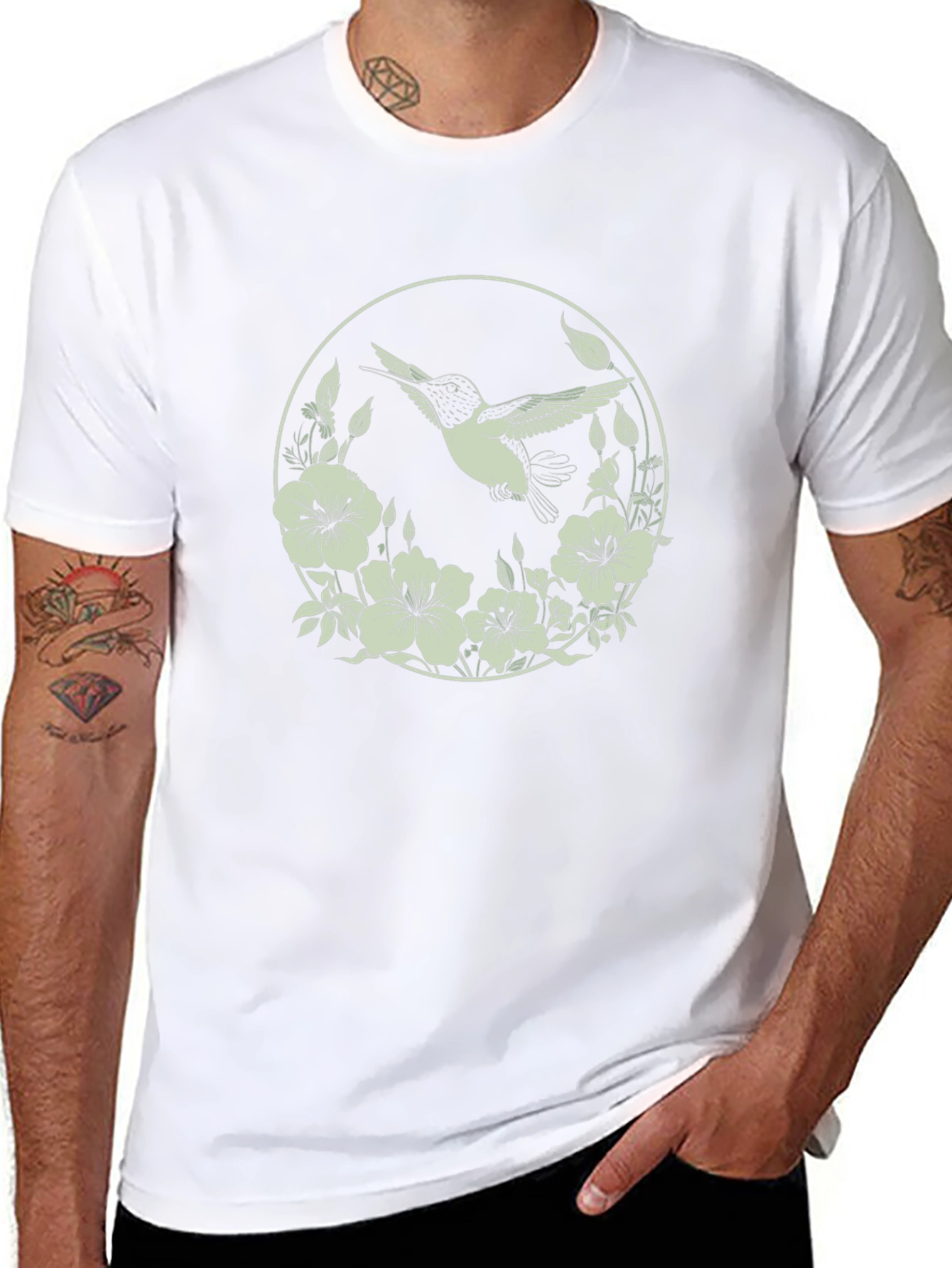 Hummingbird Floral Graphic Tee - Mens Black T-Shirt
