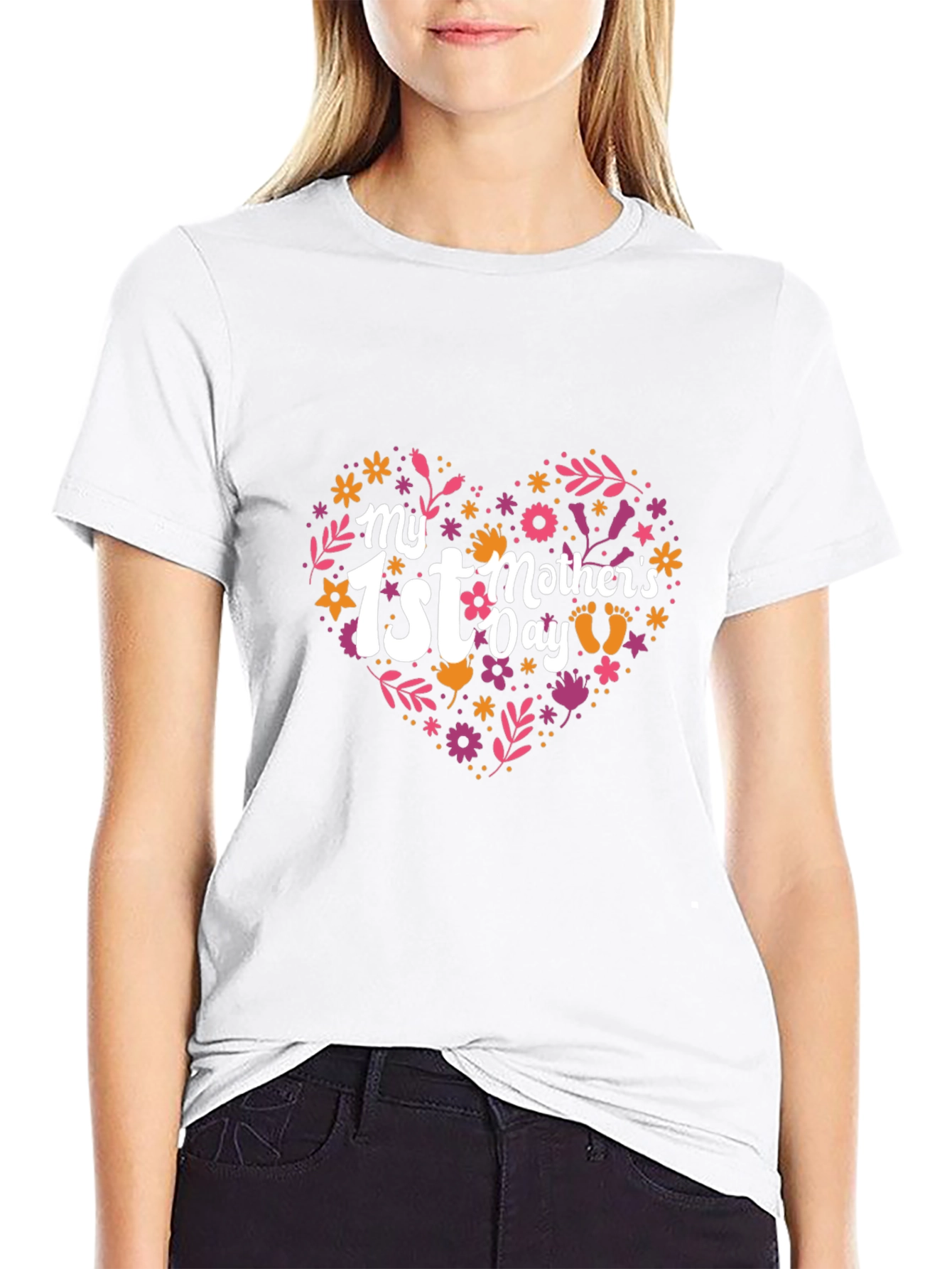 My 1st Mothers Day Heart Floral Design Tee