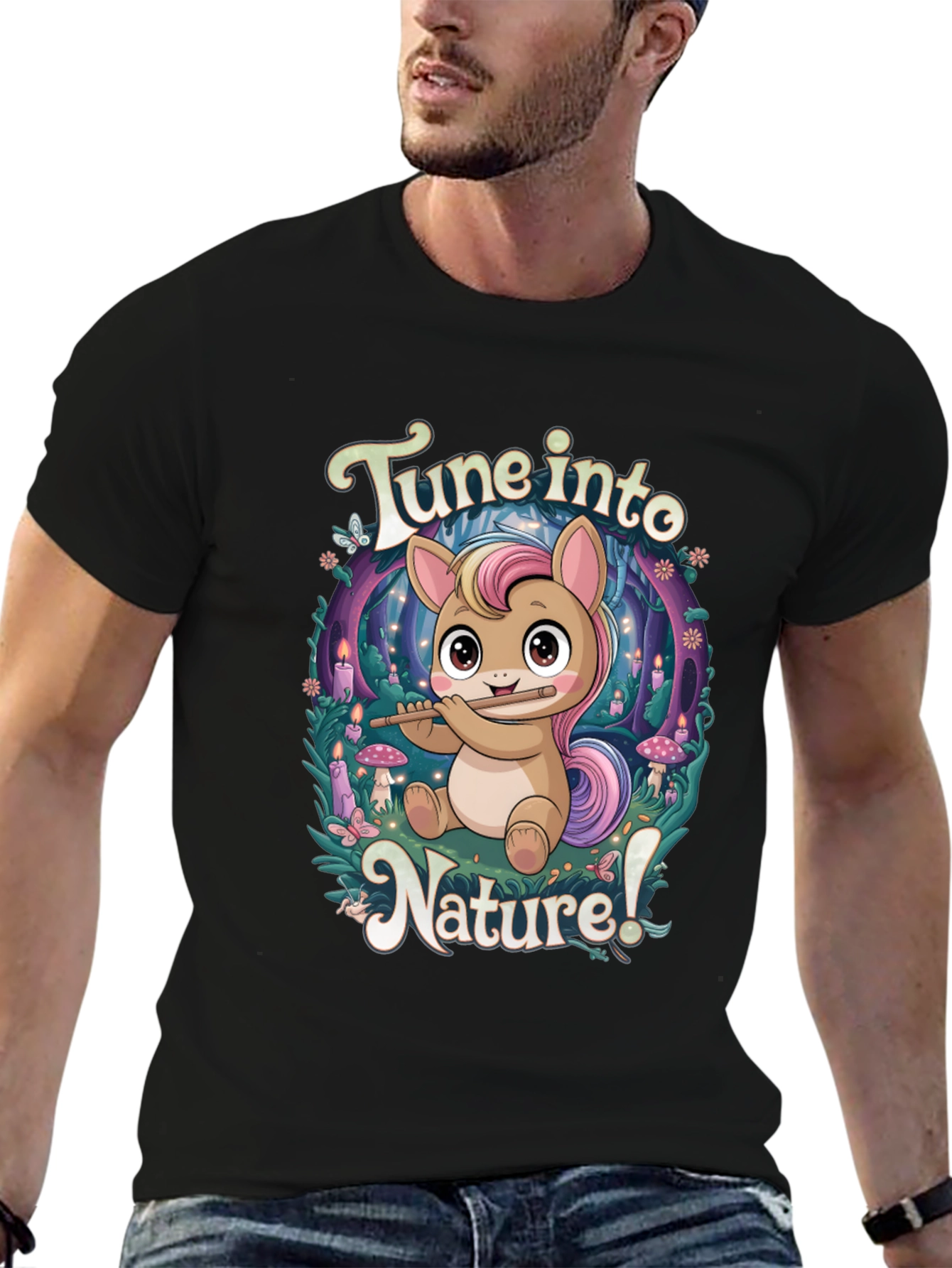 Tune Into Nature Black Graphic T-Shirt