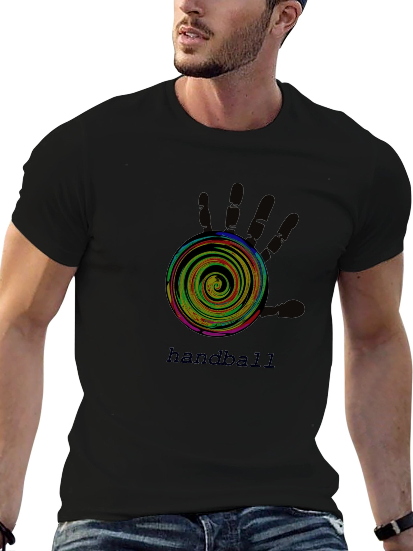 Handball Graphic Tee - Black Cotton T-Shirt