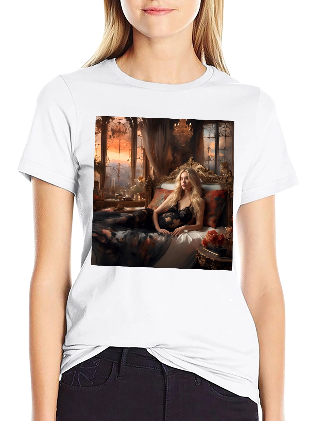 Romantic Woman in Lingerie Graphic Tee