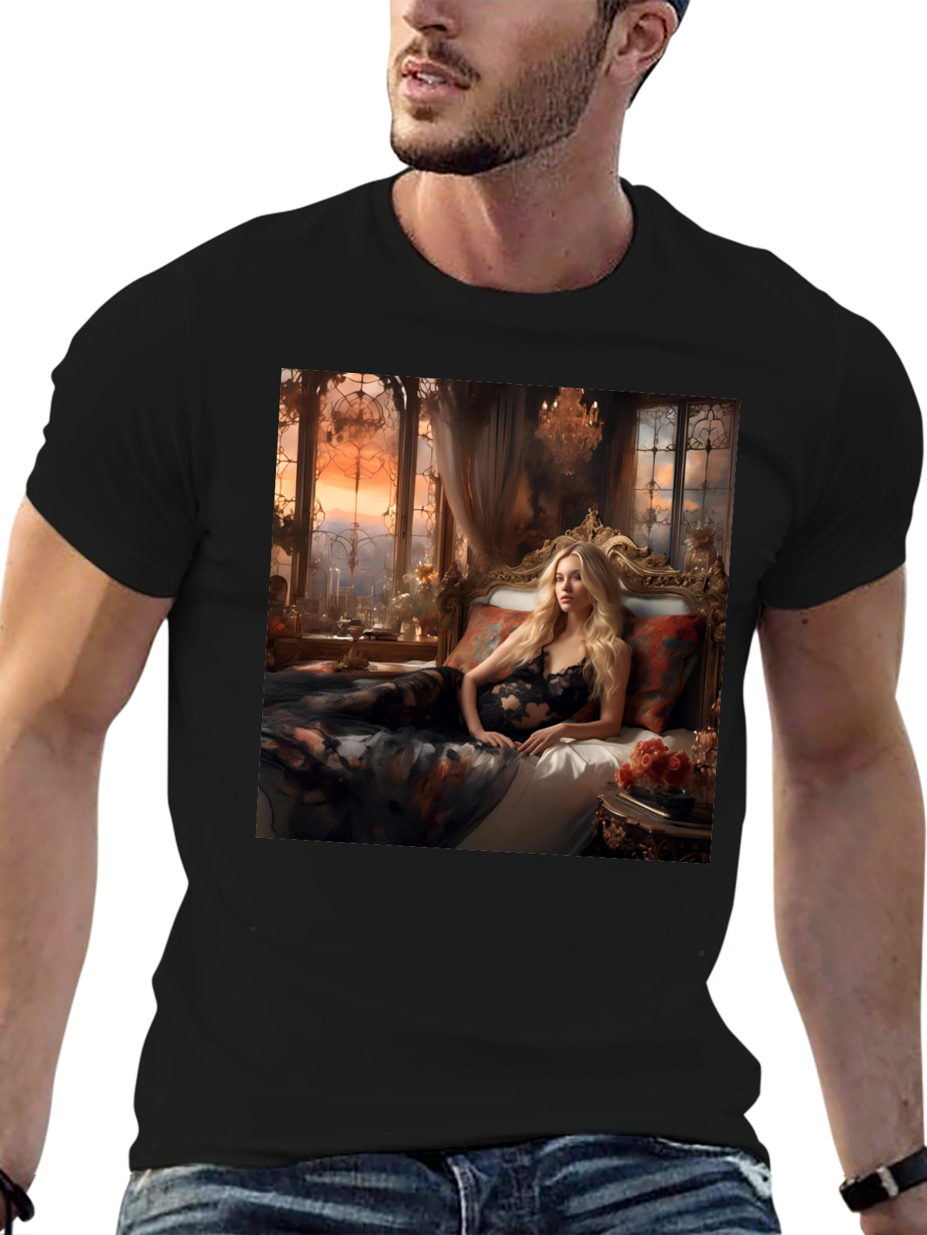Romantic Woman in Lingerie Graphic Tee