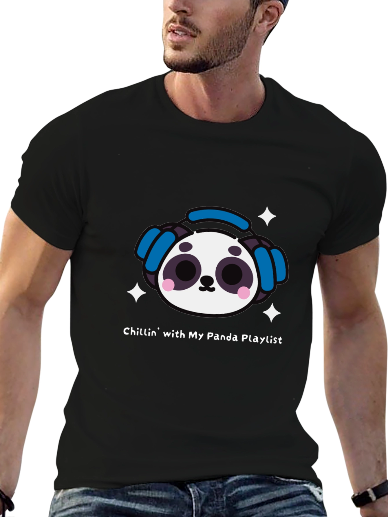 Chillin Panda Playlist Black T-Shirt