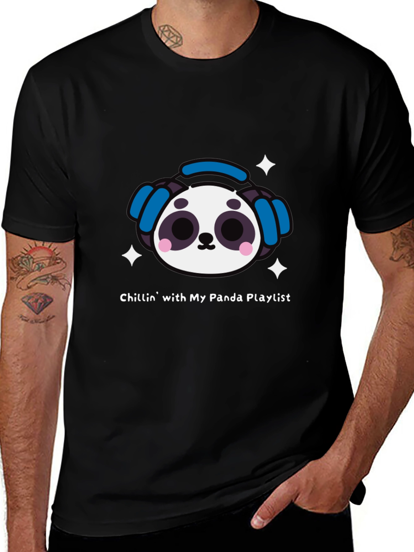 Chillin Panda Playlist Black T-Shirt