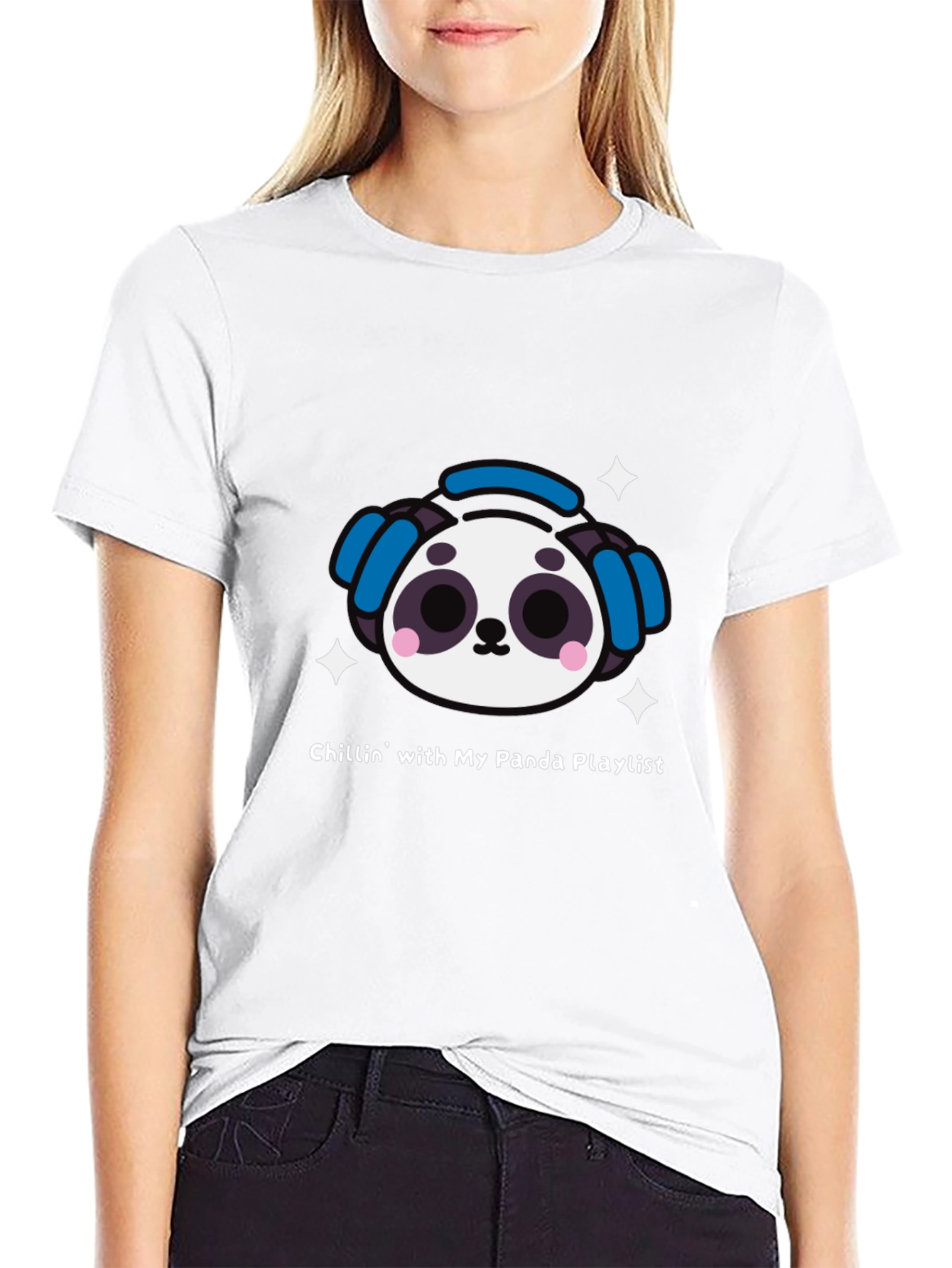 Chillin Panda Playlist Black T-Shirt