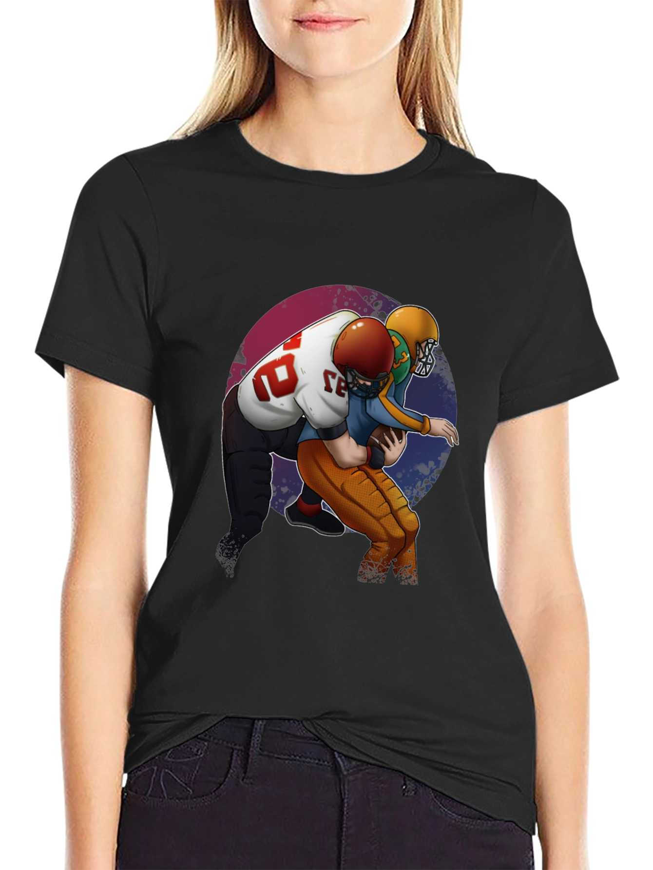 Football Players T-Shirt - Black Graphic Tee