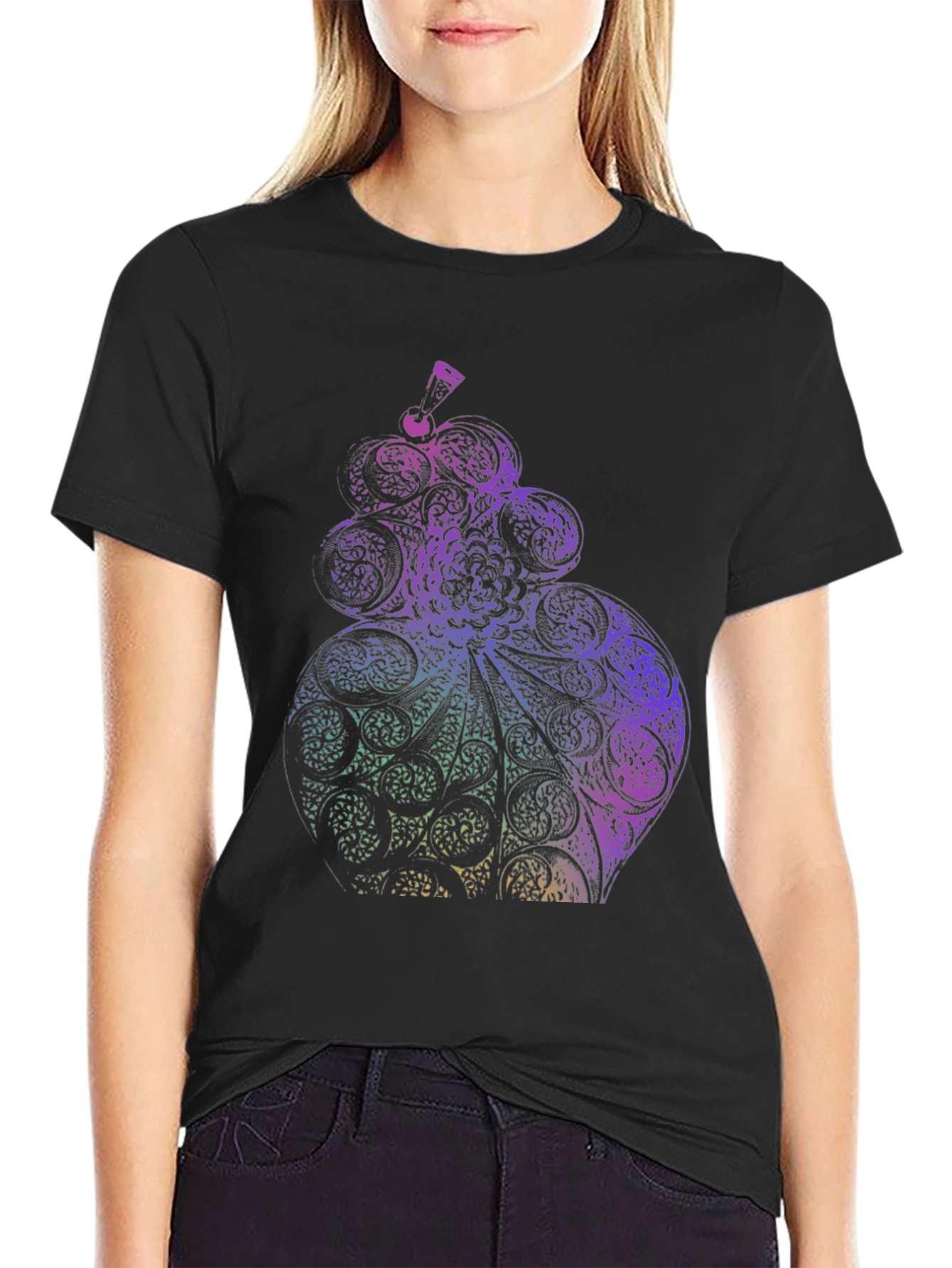 Abstract Ornate Design Black T-Shirt