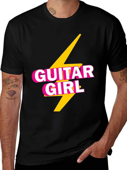 Guitar Girl Tee - Retro Lightning Bolt Design