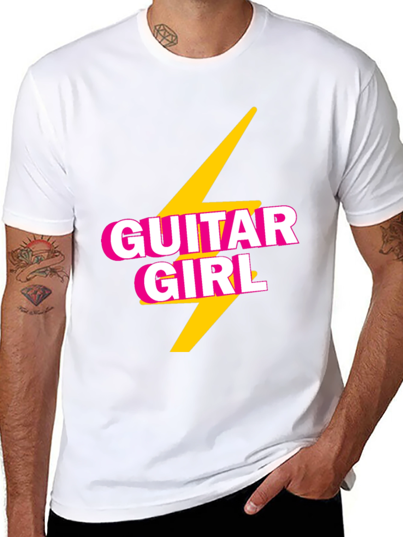 Guitar Girl Tee - Retro Lightning Bolt Design
