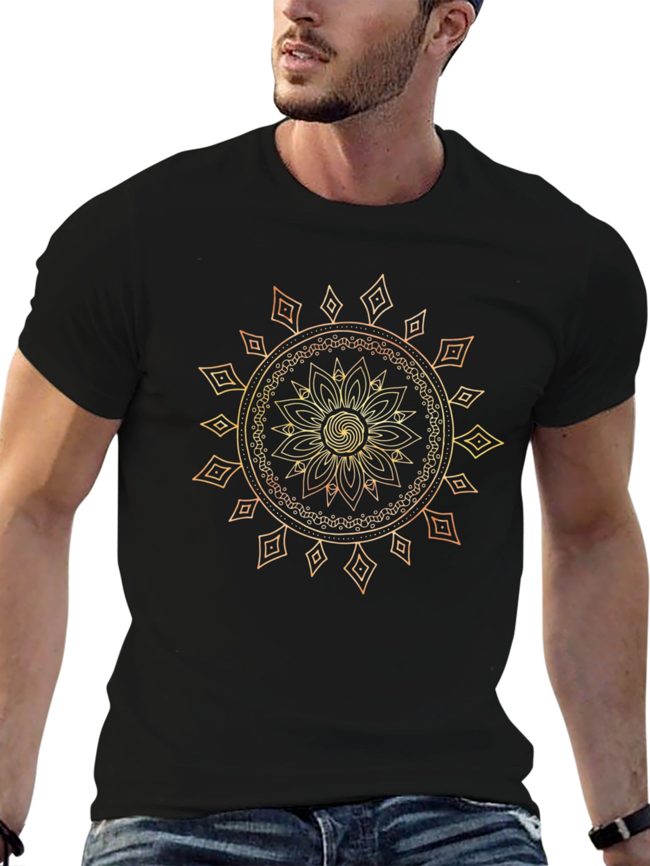 Geometric Mandala Graphic Black T-Shirt
