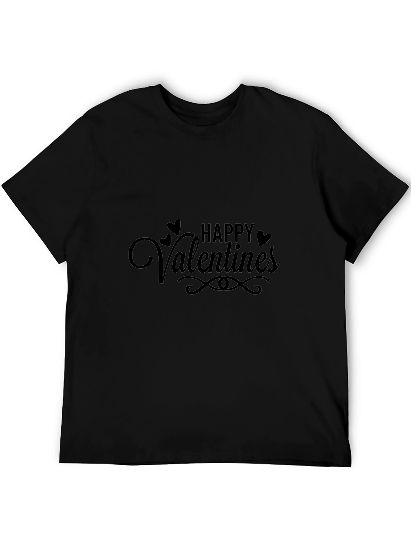 Happy Valentines T-Shirt - Black Crew Neck