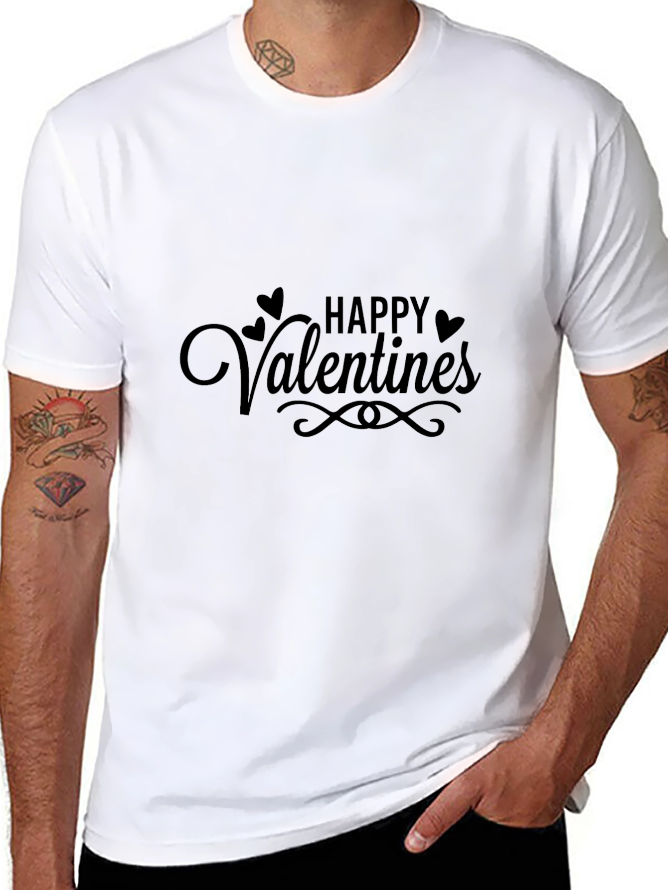 Happy Valentines T-Shirt - Black Crew Neck