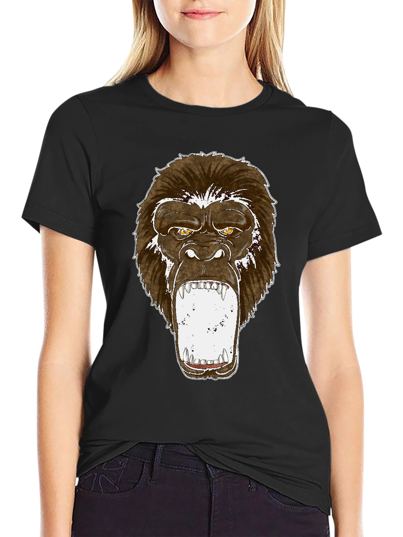 Graphic Tee - Roaring Gorilla Print Black T-Shirt