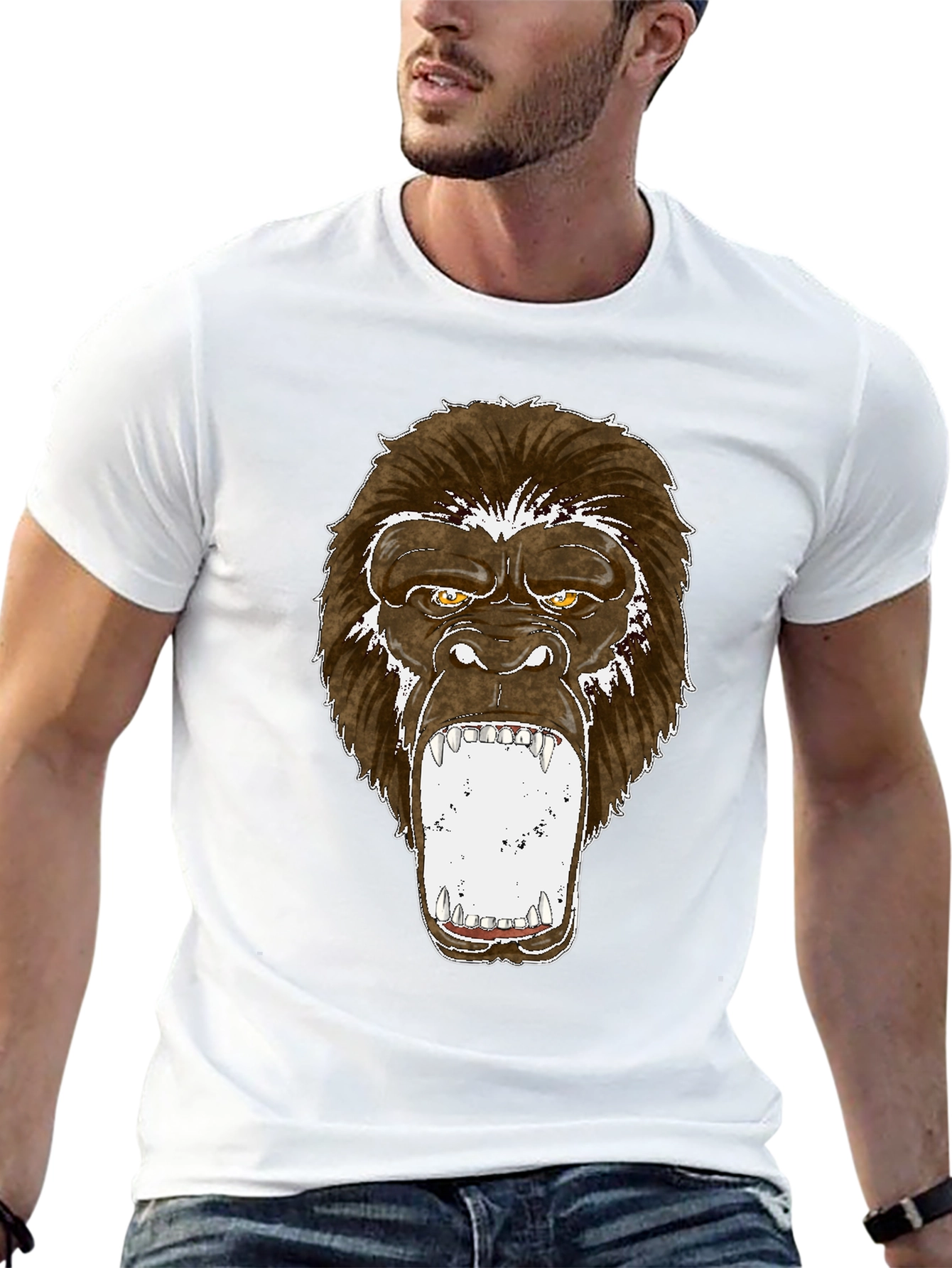 Graphic Tee - Roaring Gorilla Print Black T-Shirt
