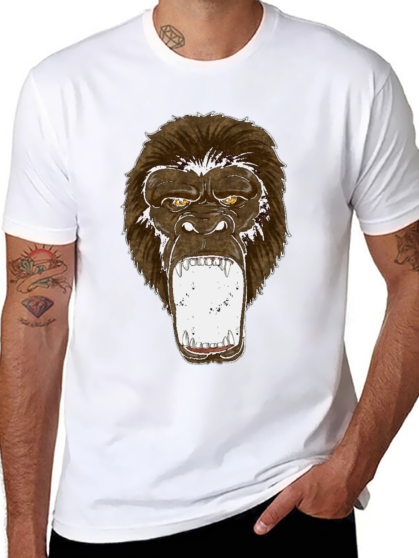 Graphic Tee - Roaring Gorilla Print Black T-Shirt