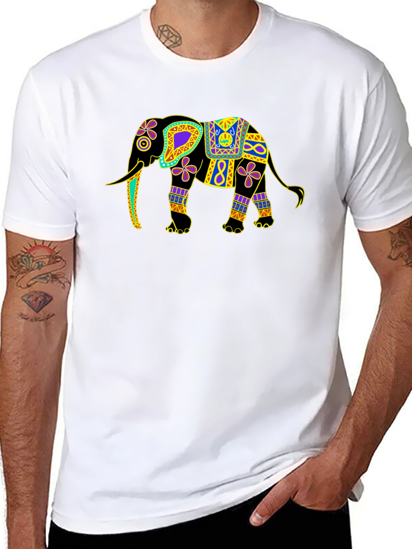 Elephant Graphic Print Black Tee