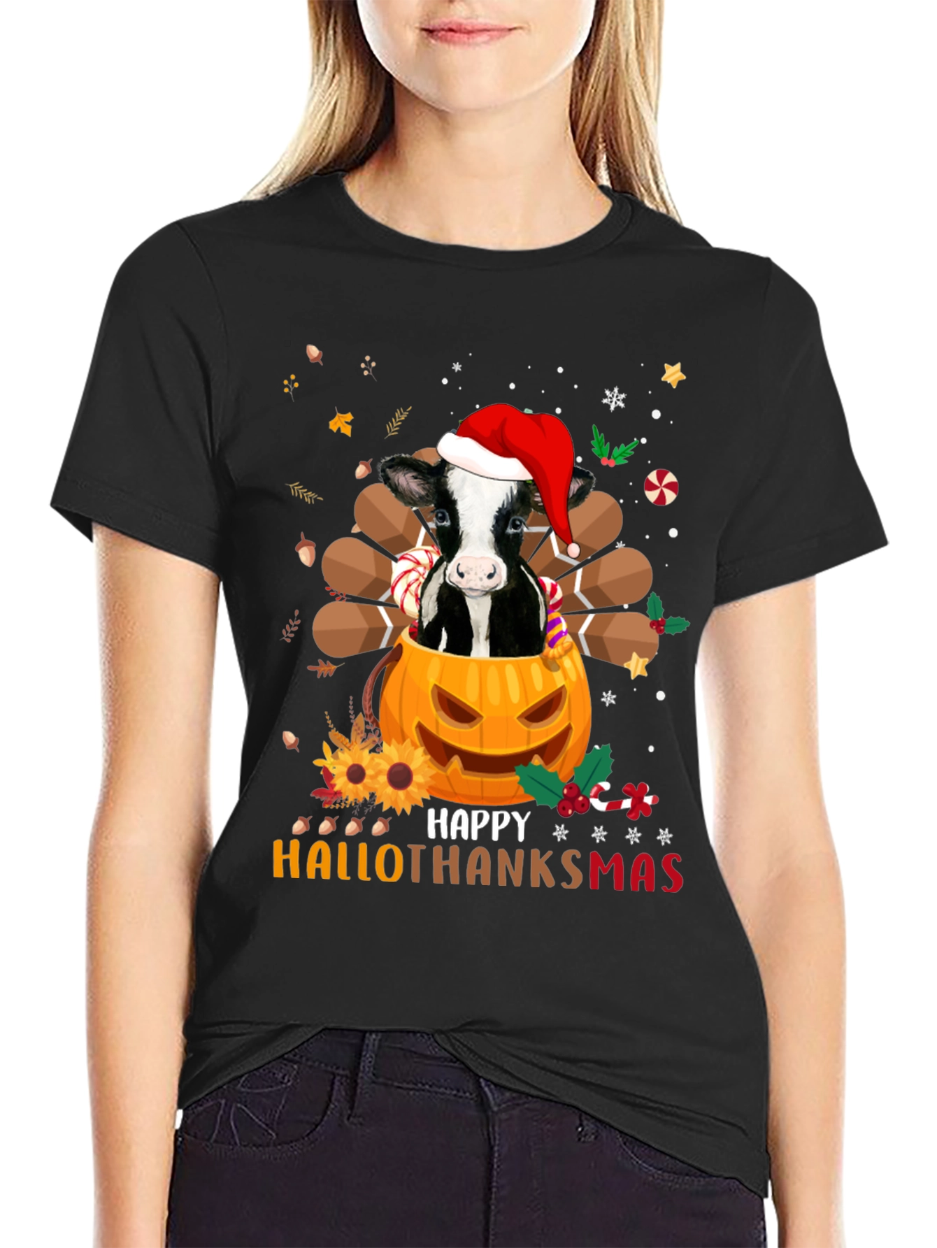 Happy Hallothanksmas Cow T-Shirt