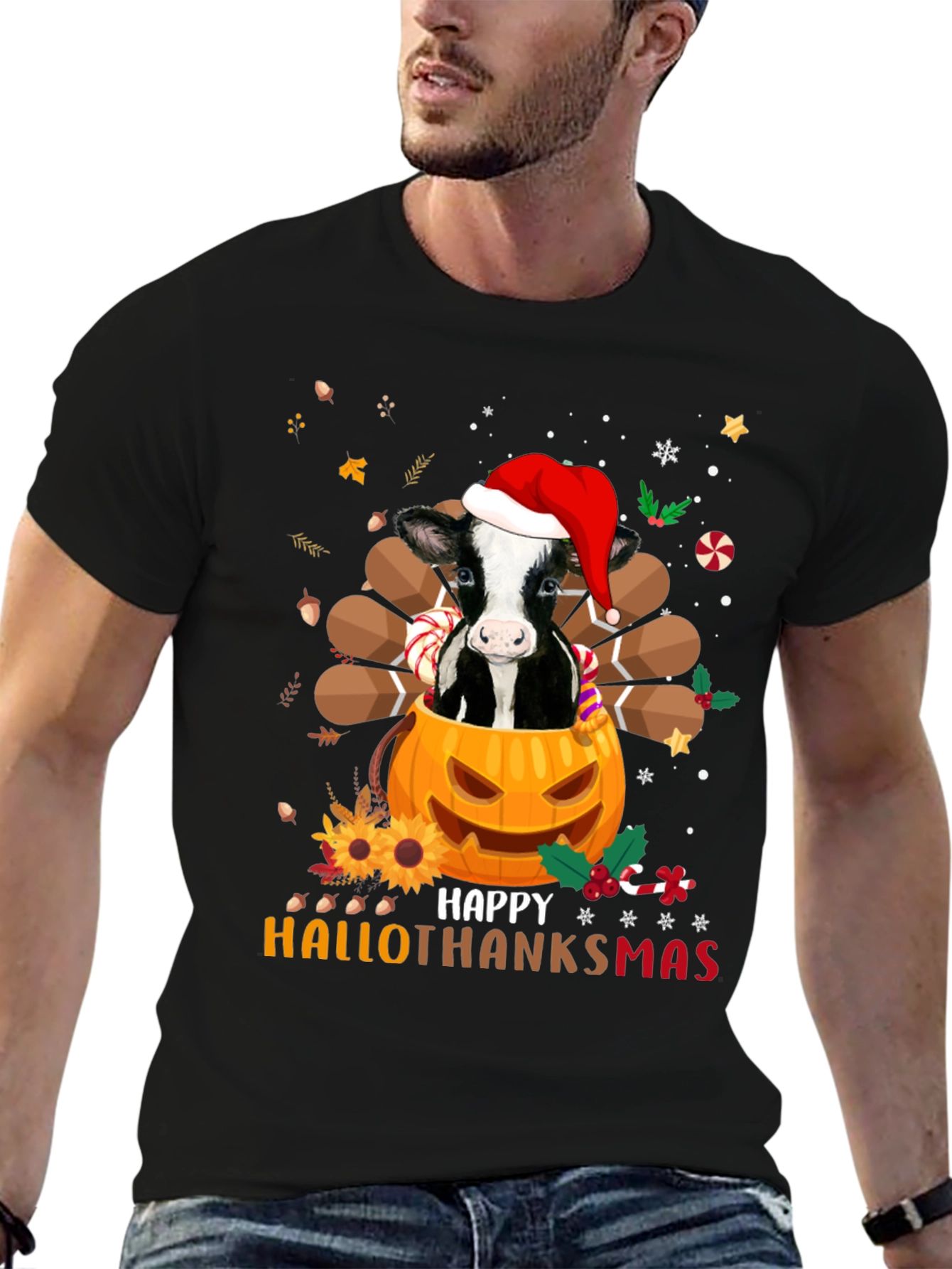 Happy Hallothanksmas Cow T-Shirt