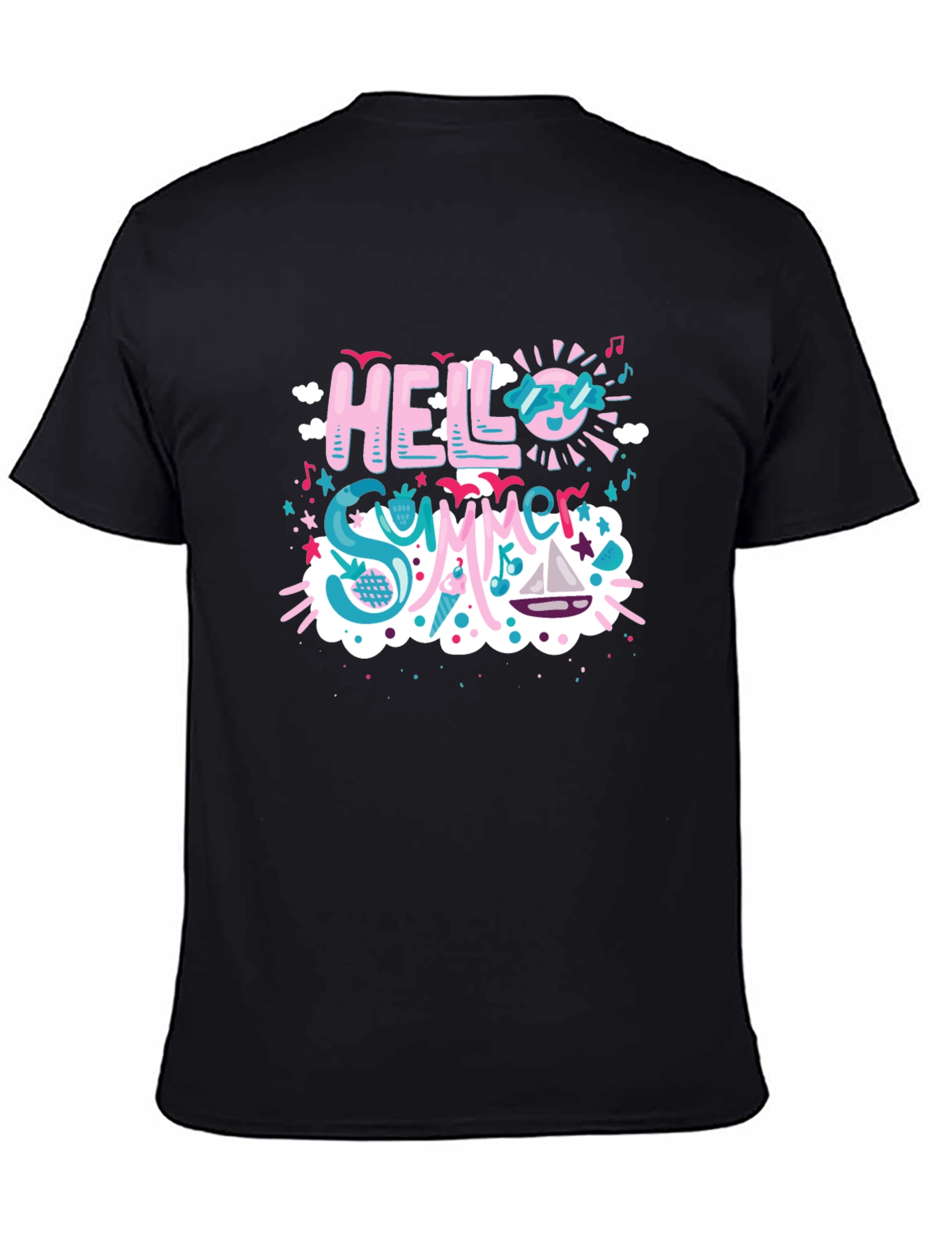 Hello Summer T-Shirt - Black Cotton Blend