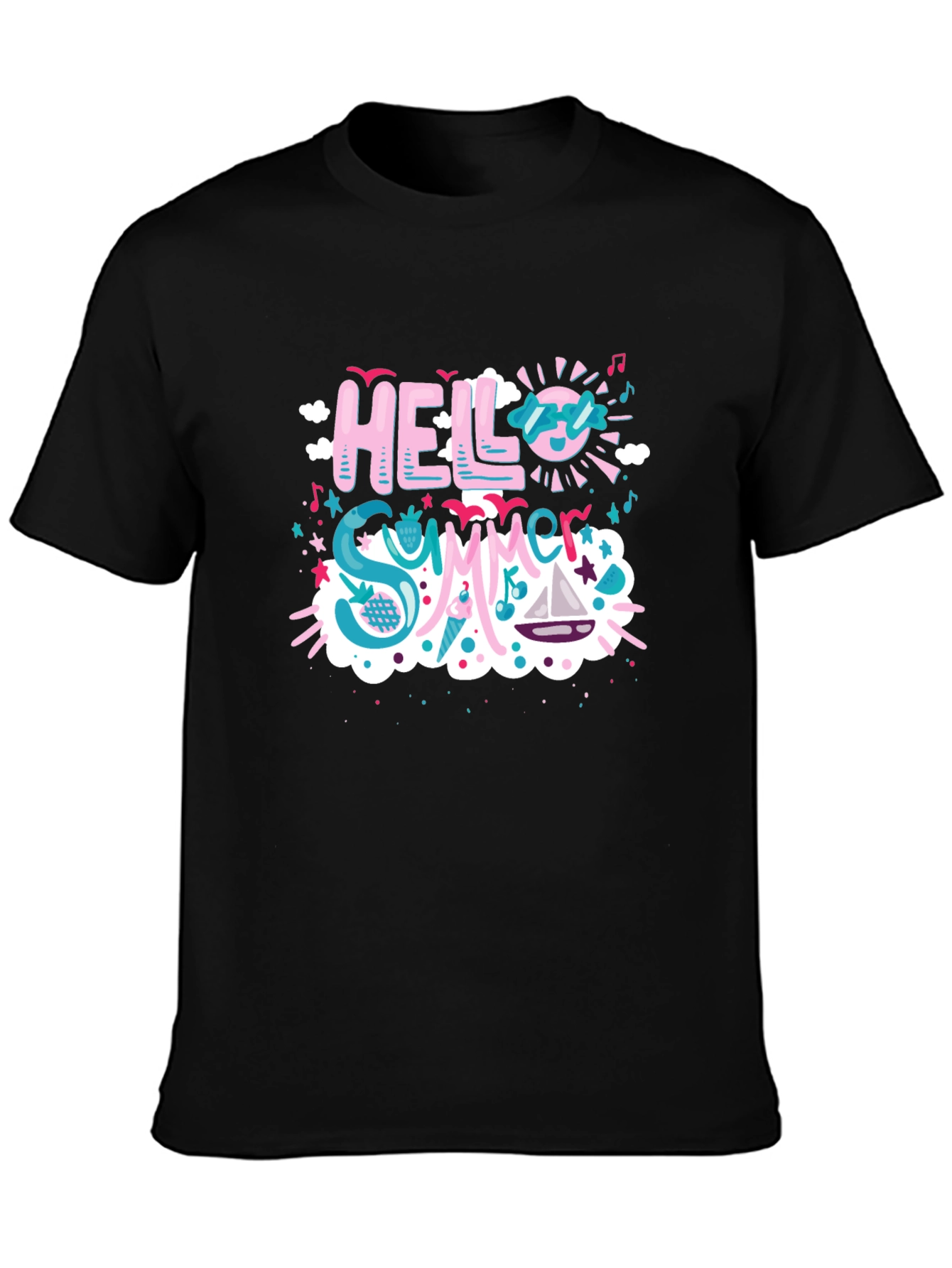 Hello Summer T-Shirt - Black Cotton Blend